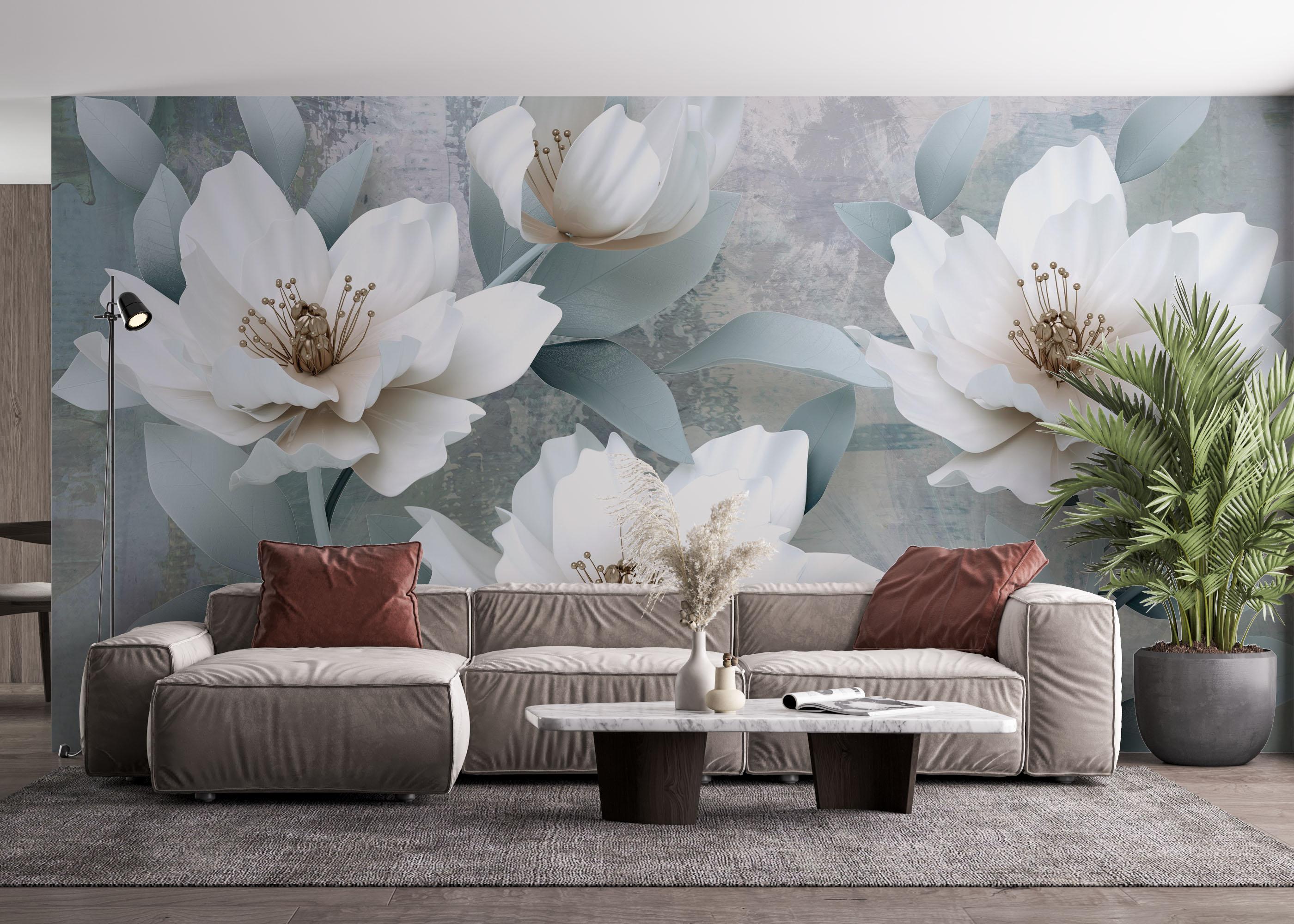 Fototapete Light Turquoise Flowers mockup 4