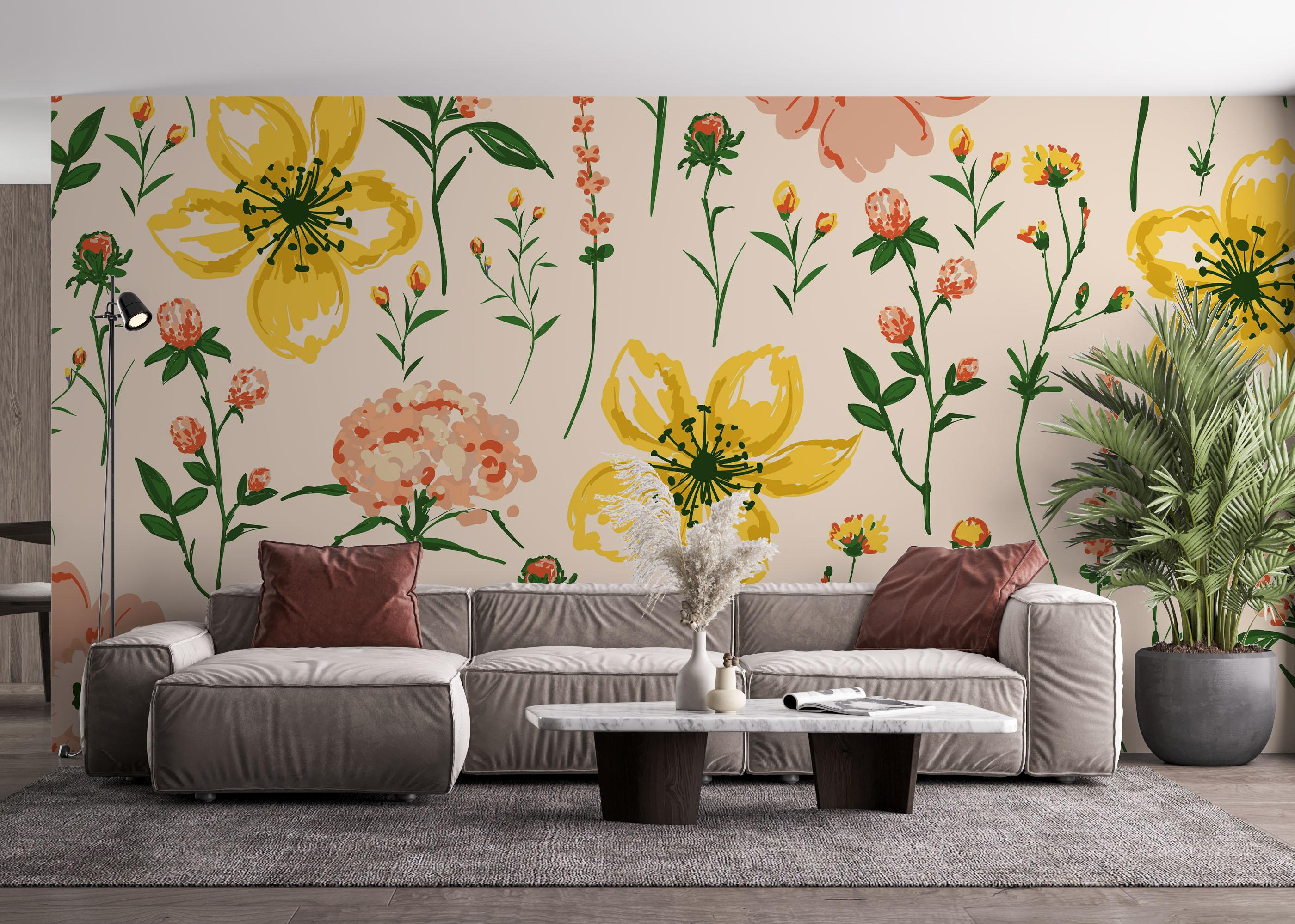 Fototapete Yellow Pink Flower mockup 4