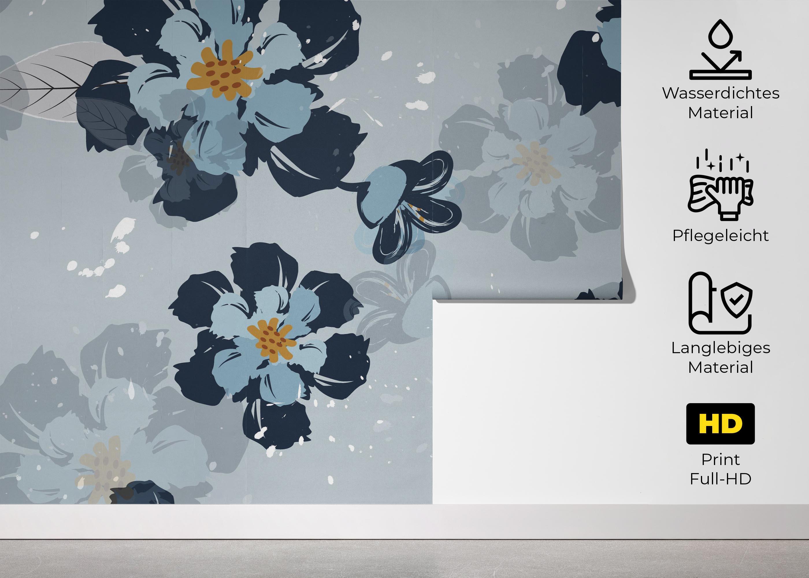 Fototapete Dark Light Blue Flower mockup 5