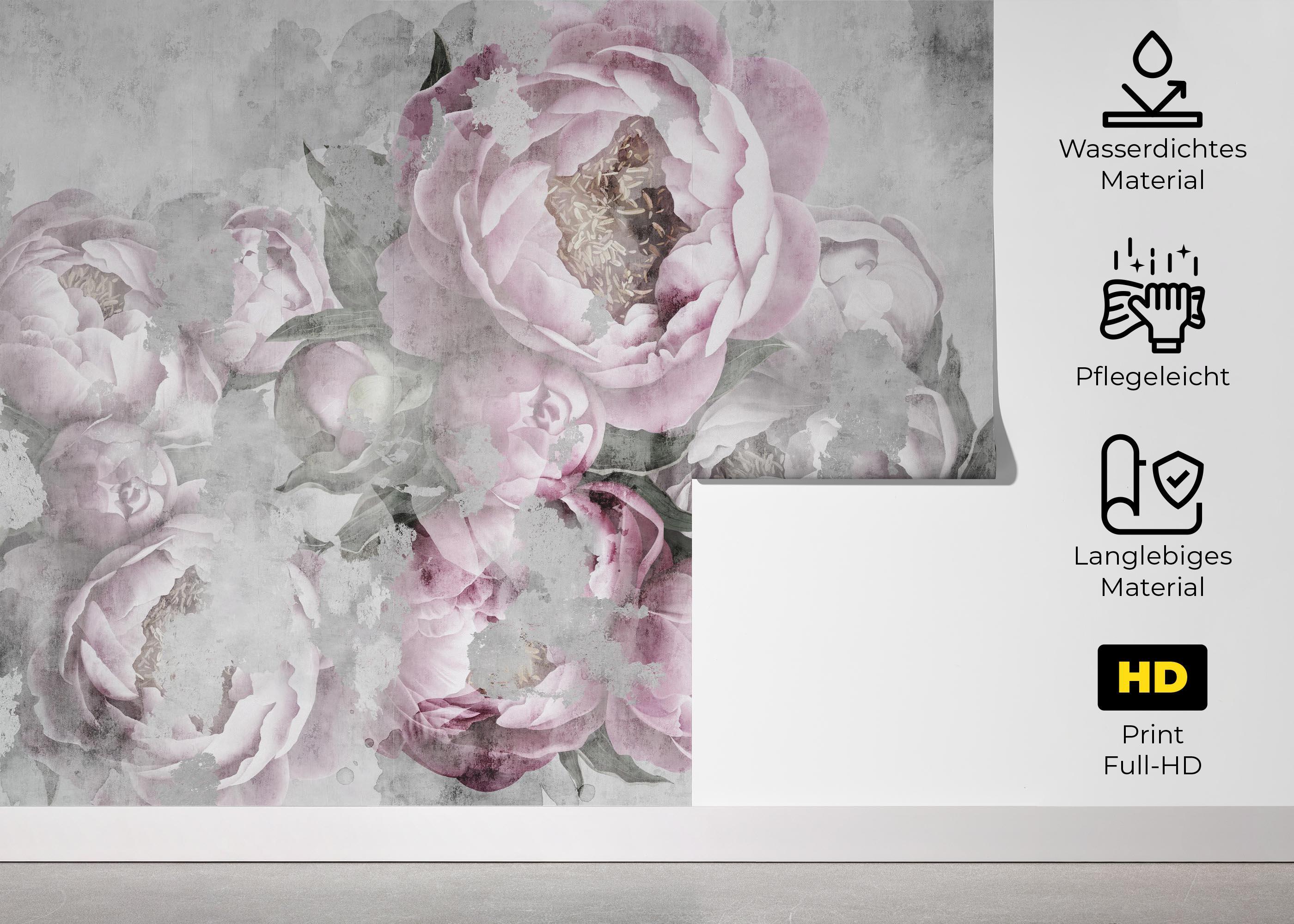 Fototapete Faded Peonies mockup 5