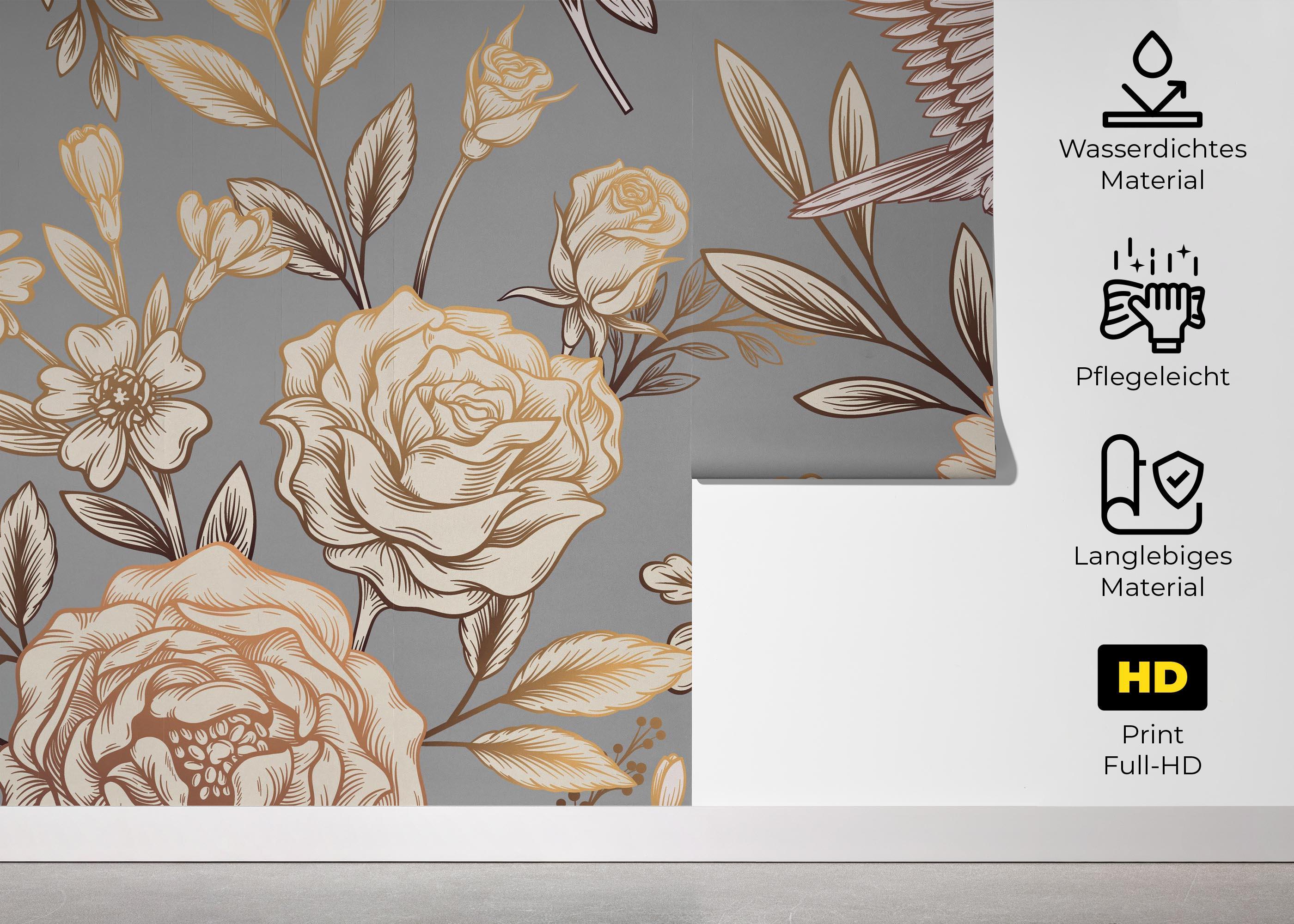 Fototapete Gold Brown Flower mockup 5