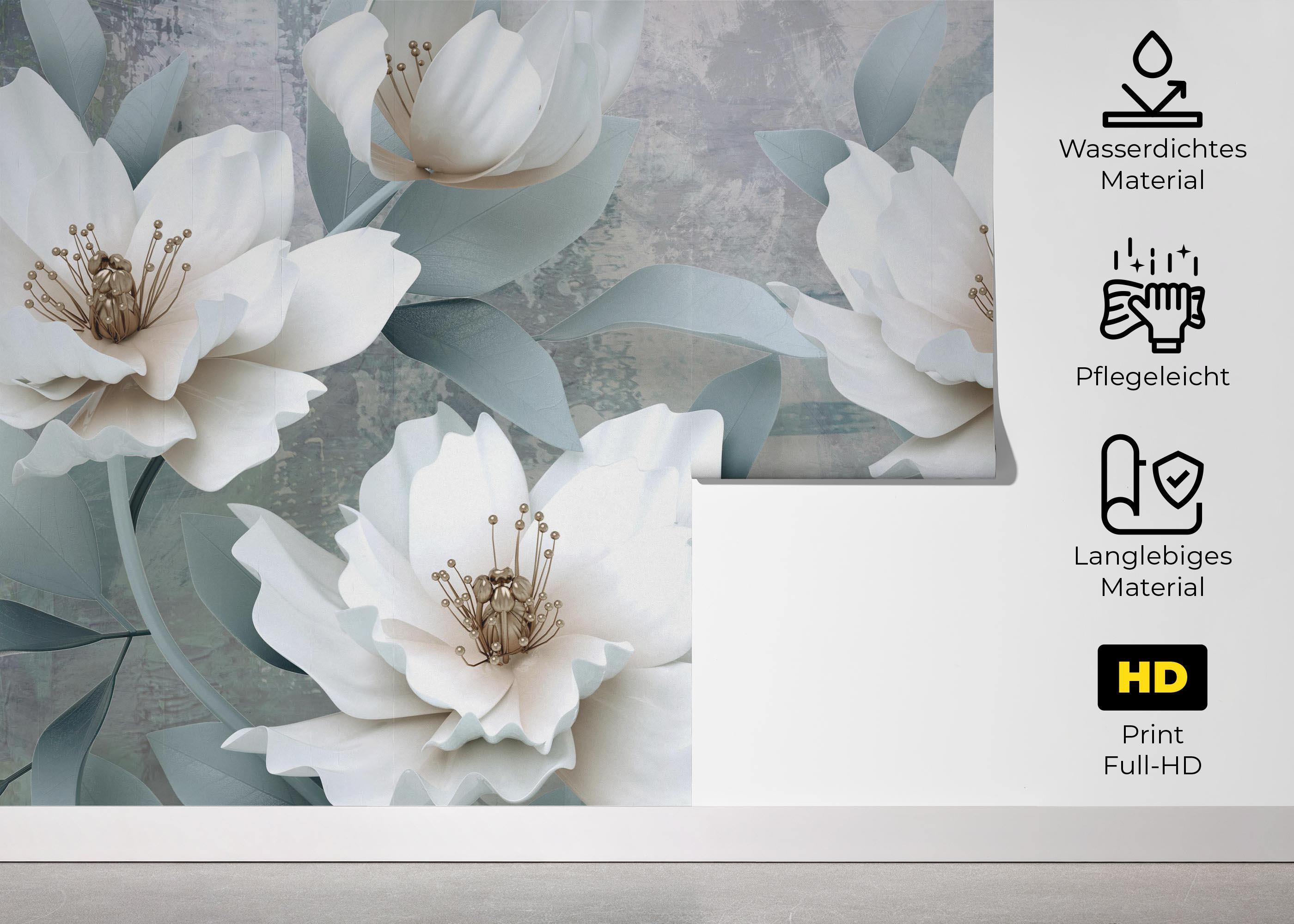 Fototapete Light Turquoise Flowers mockup 5