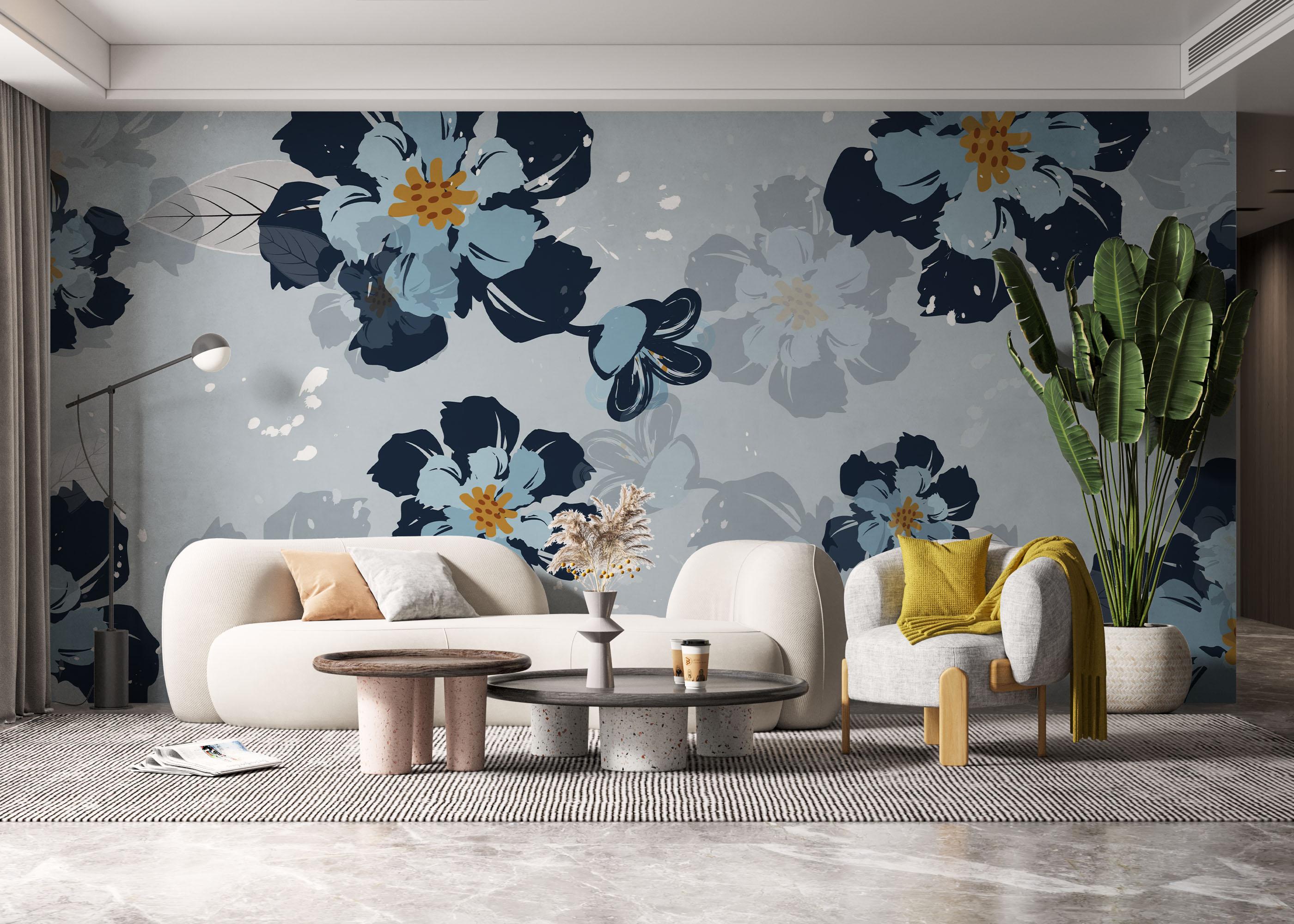 Fototapete Dark Light Blue Flower mockup 6