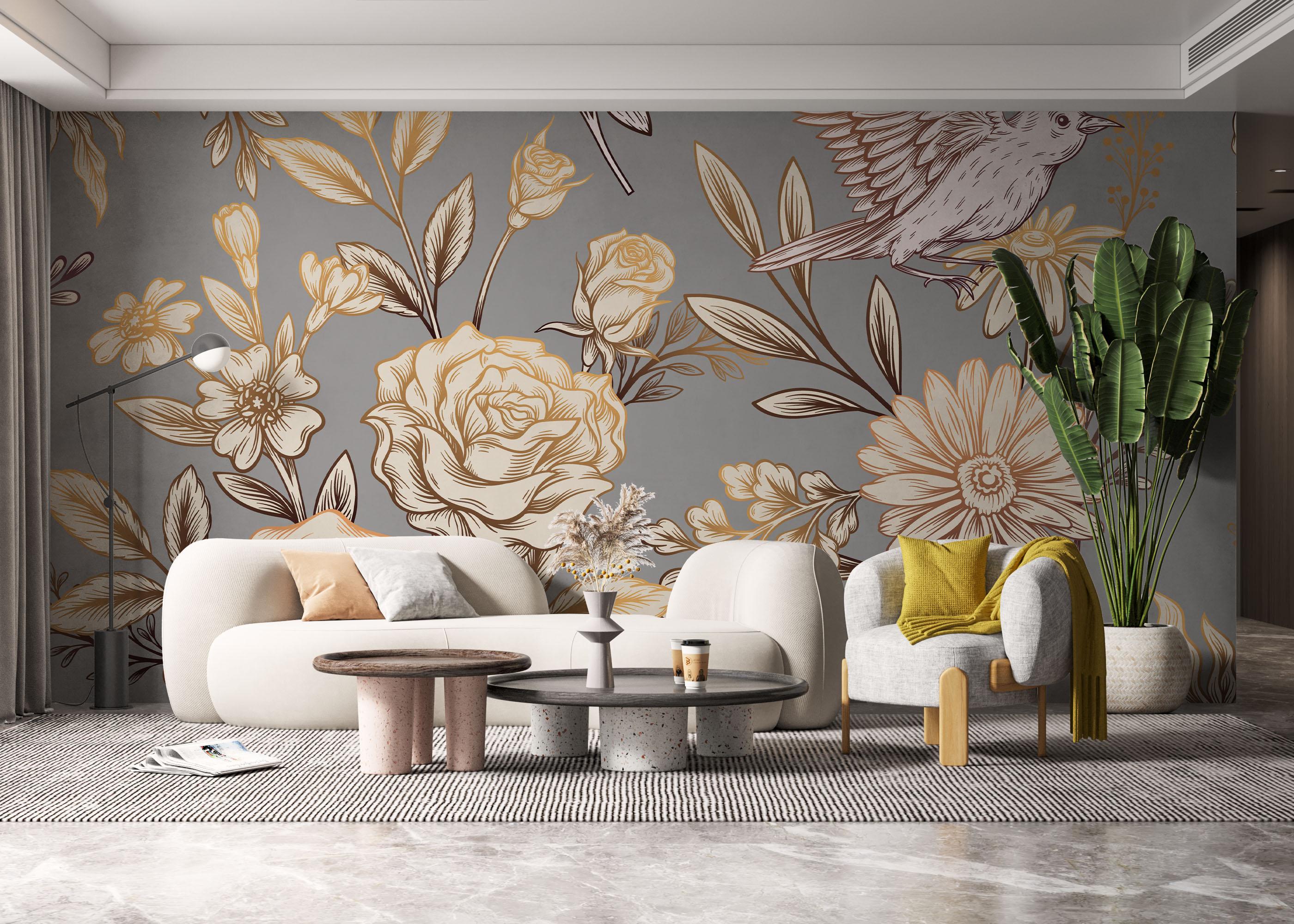 Fototapete Gold Brown Flower mockup 6