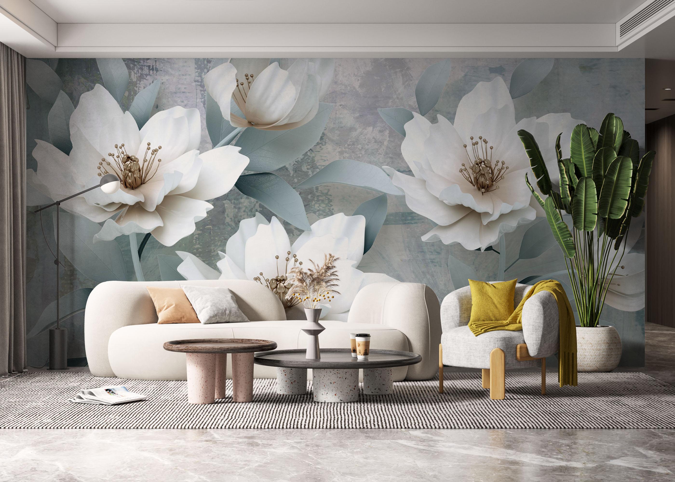 Fototapete Light Turquoise Flowers mockup 6