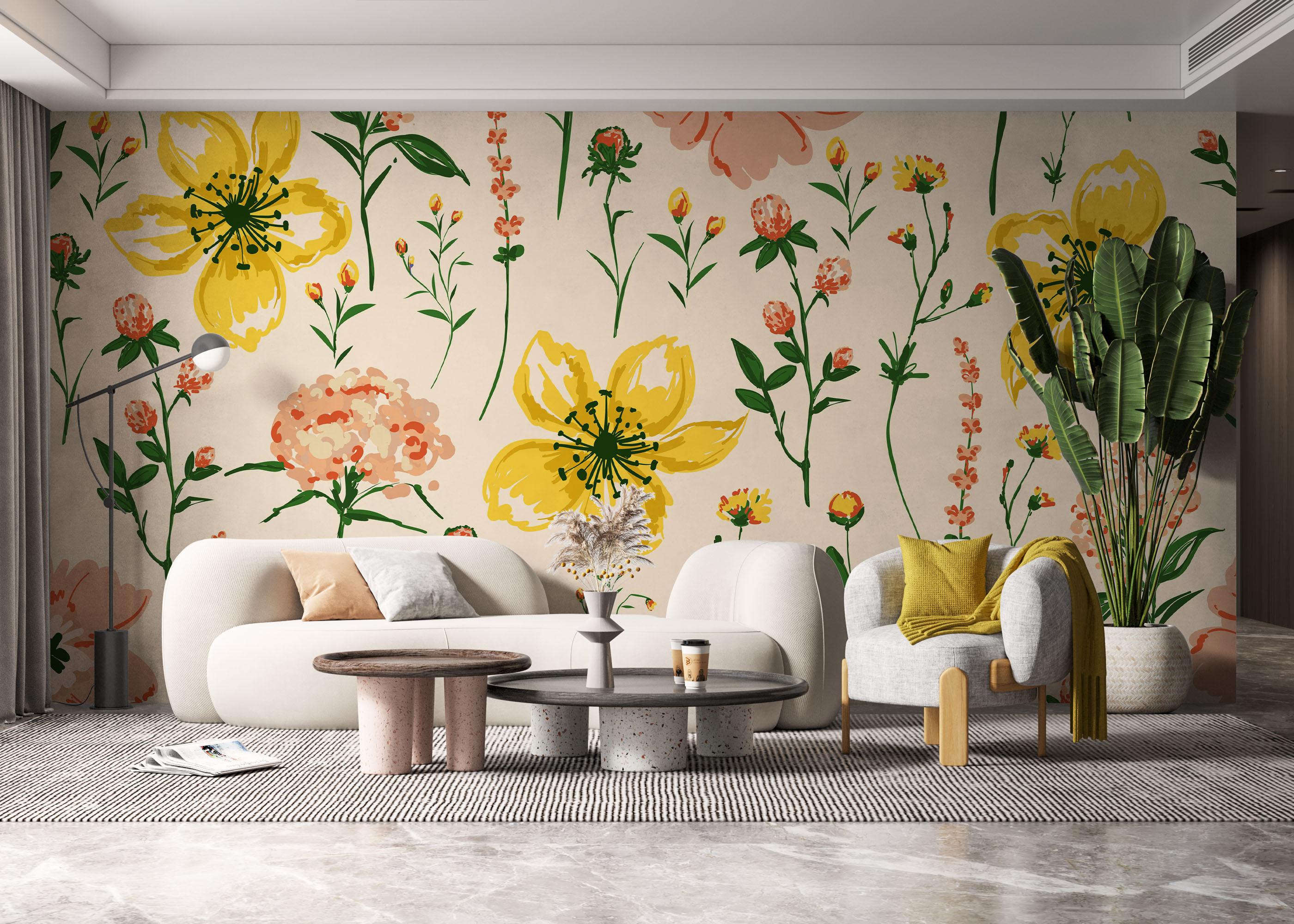 Fototapete Yellow Pink Flower mockup 6