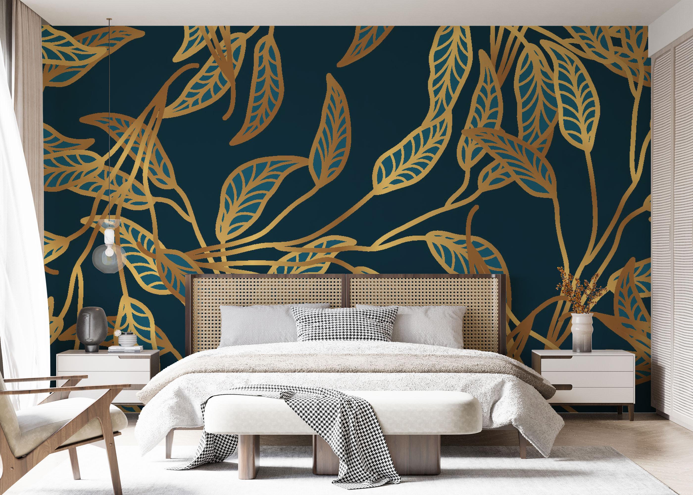Fototapete Blue Luxury Leaves mockup 7