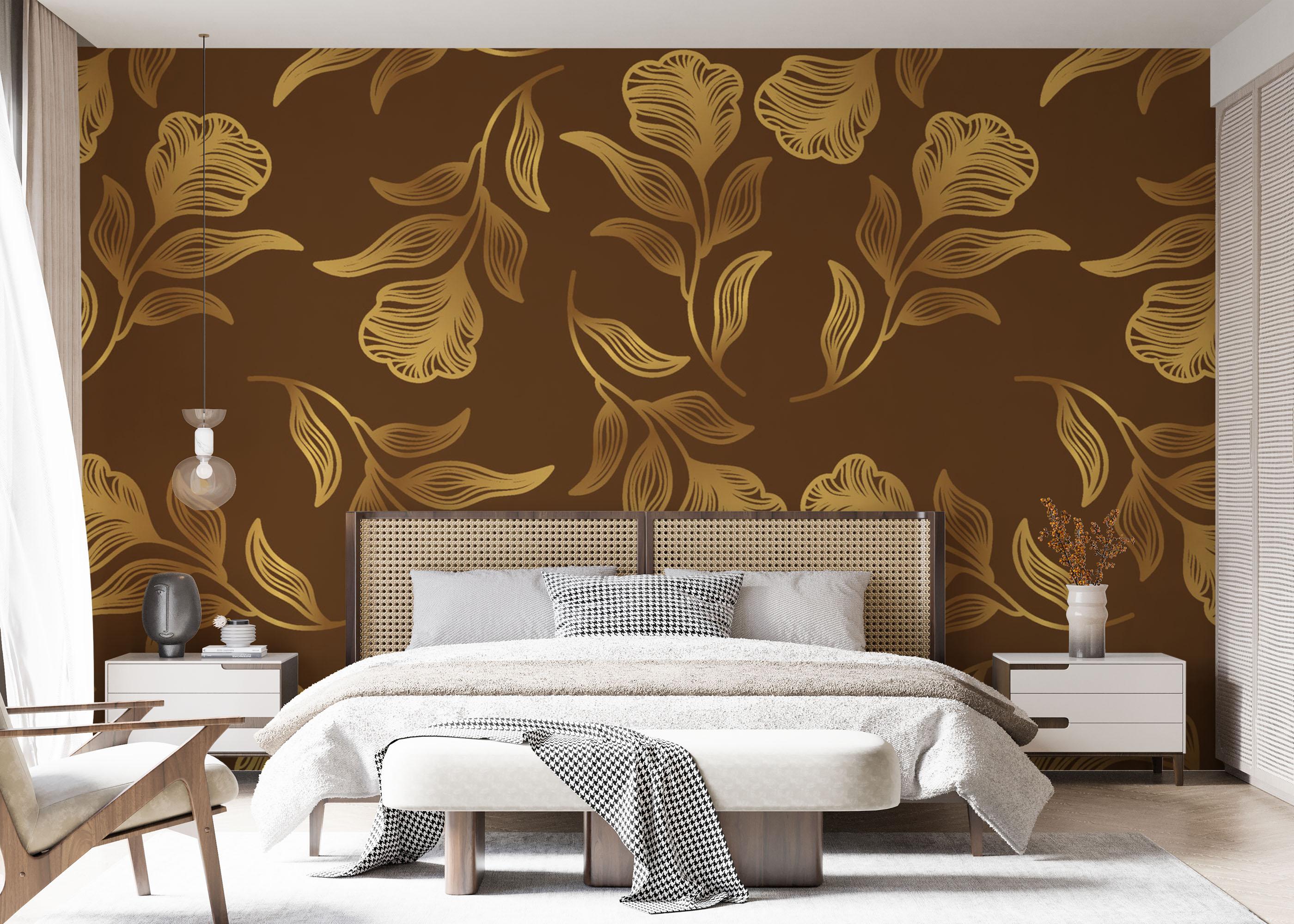 Fototapete Brown Gold Leaf Wall mockup 7