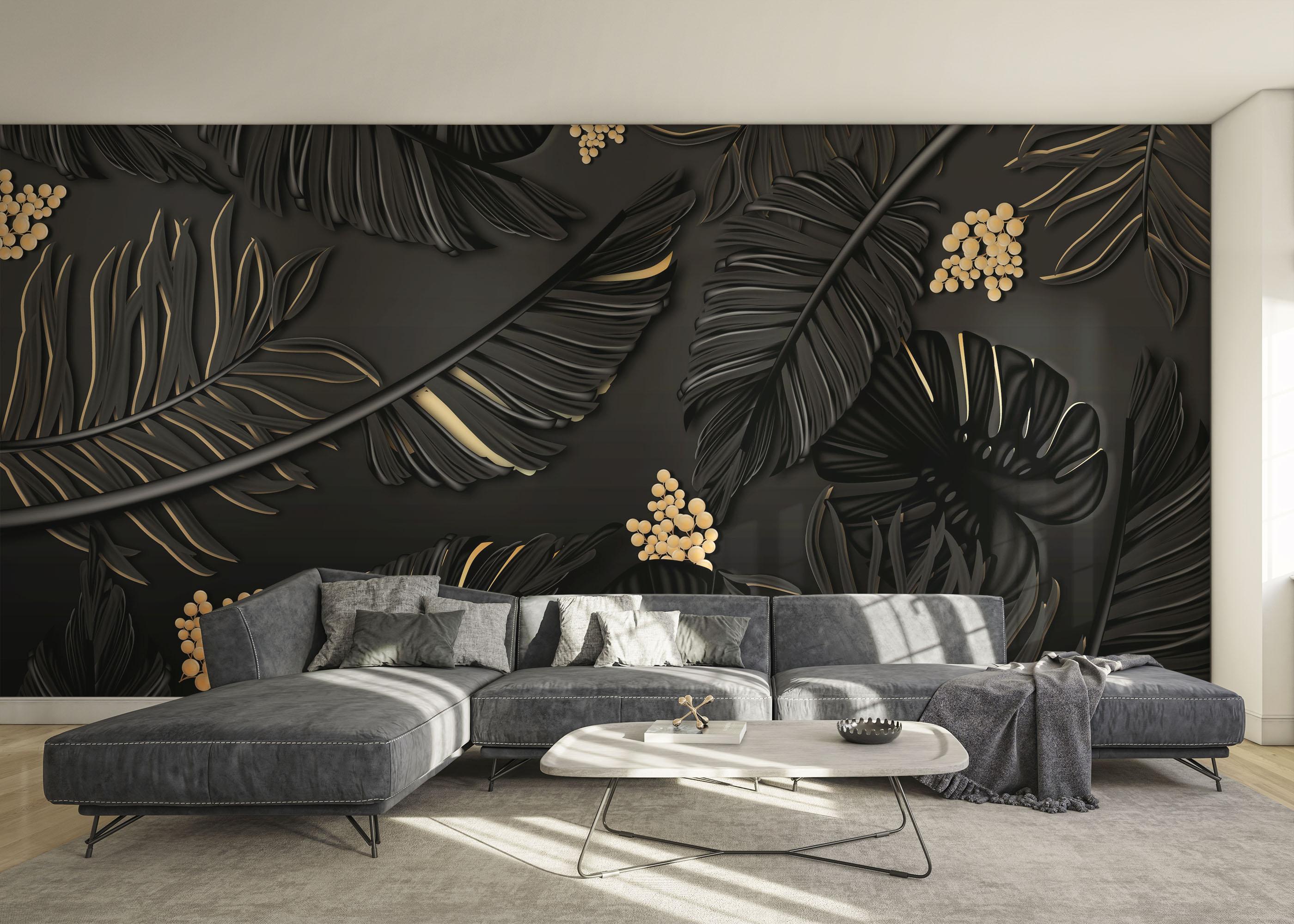 Fototapete Black Gold Leaf Art mockup 0