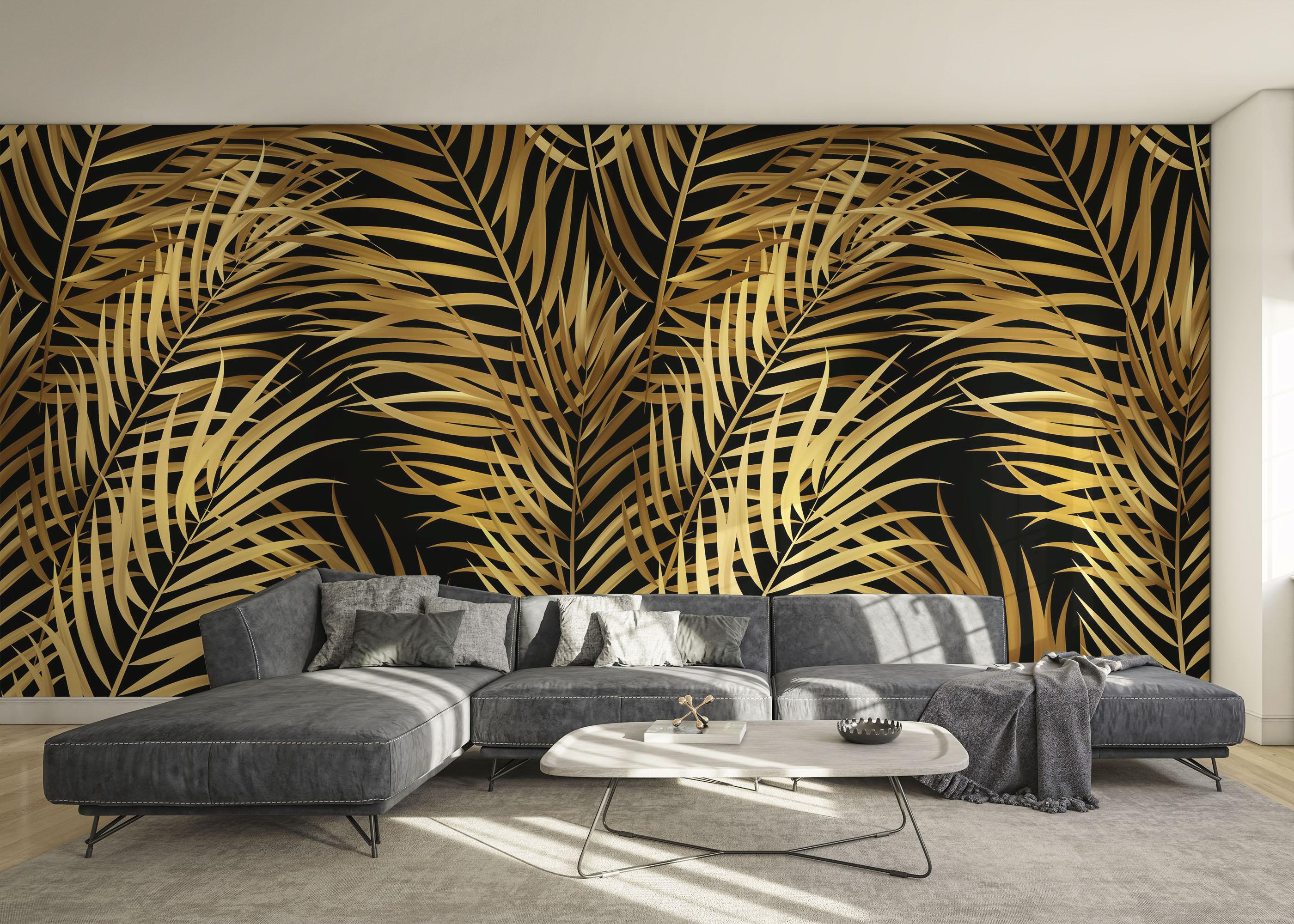 Fototapete Black Yellow Leaves mockup 0