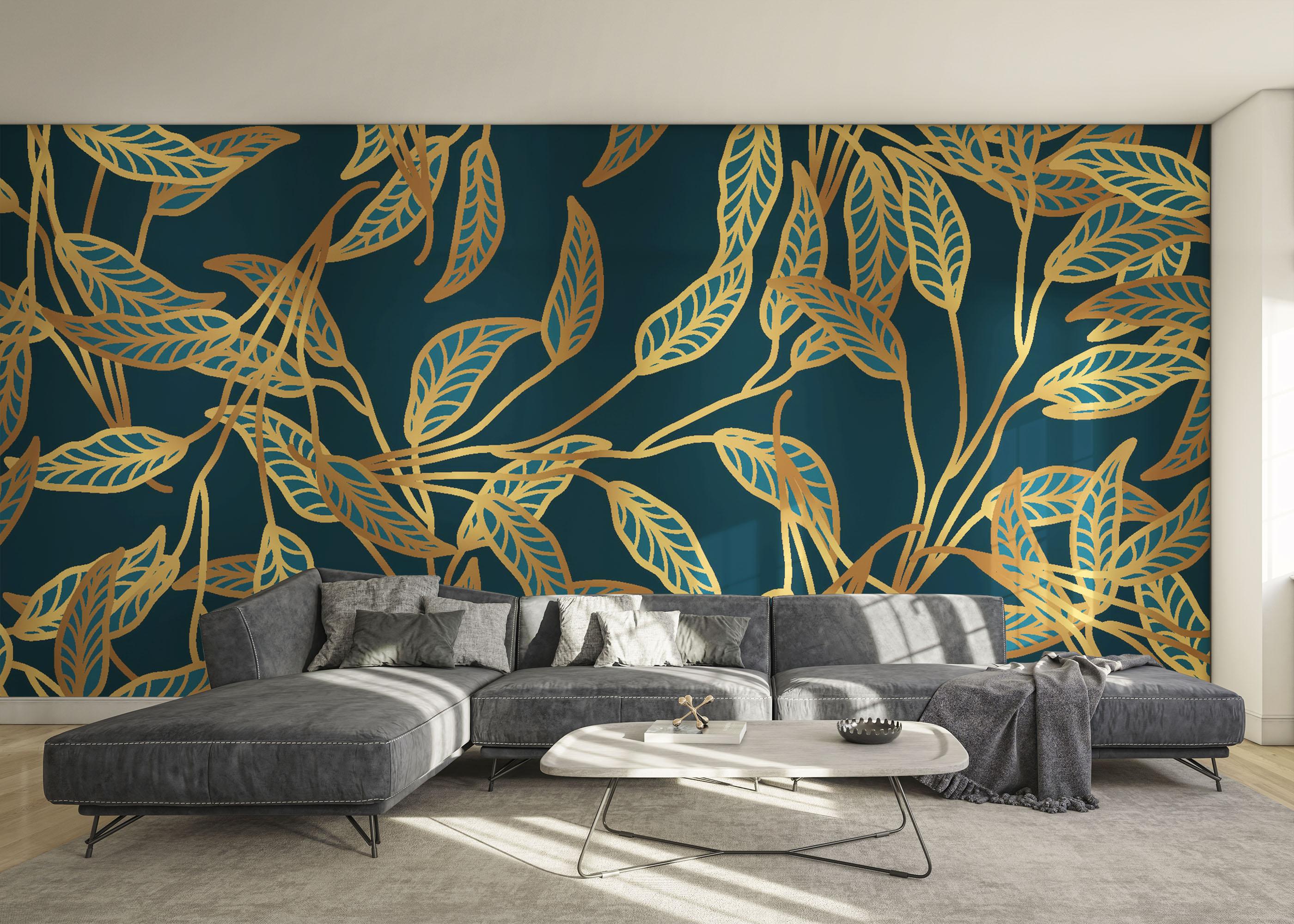 Fototapete Blue Luxury Leaves mockup 0
