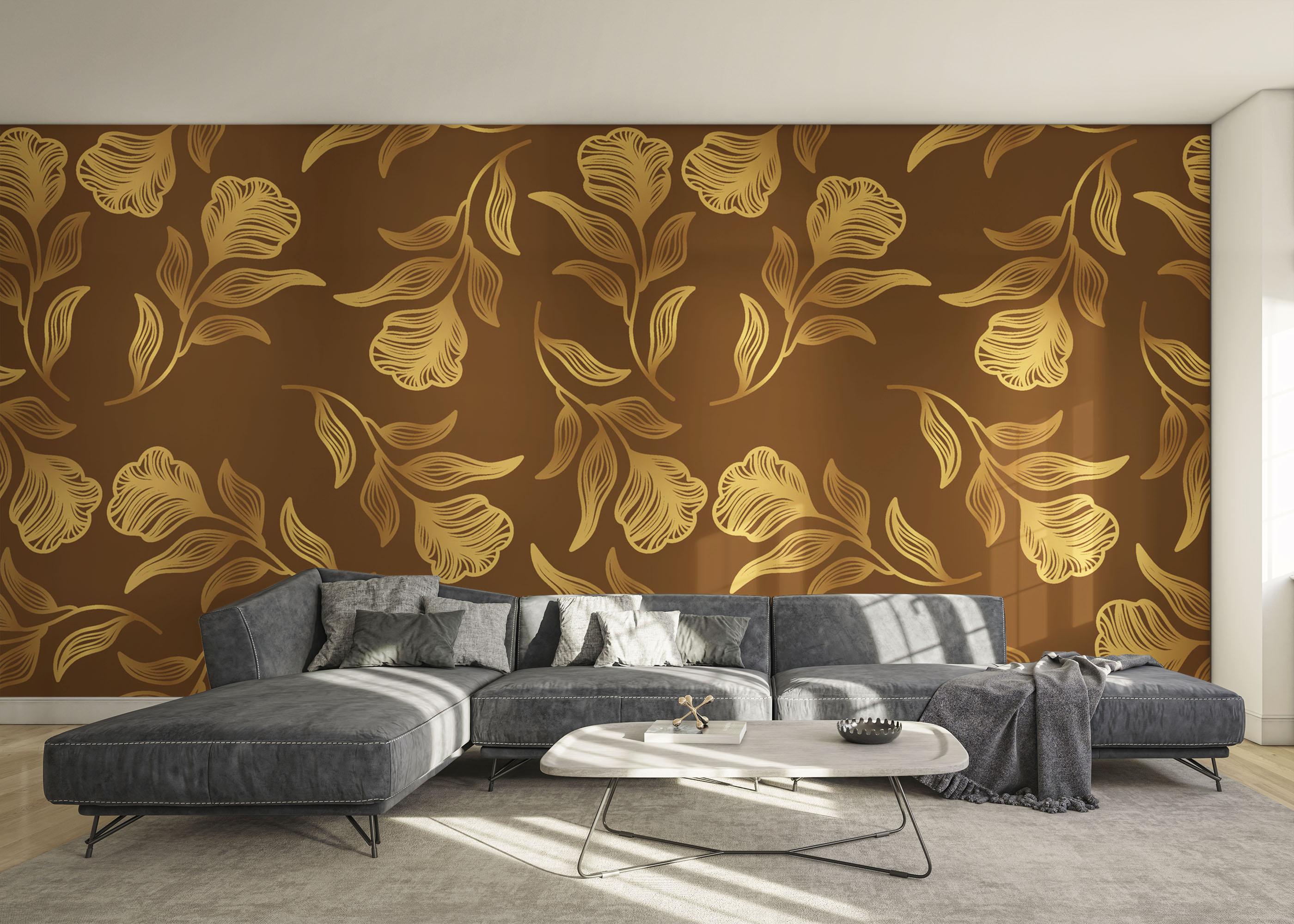 Fototapete Brown Gold Leaf Wall mockup 0