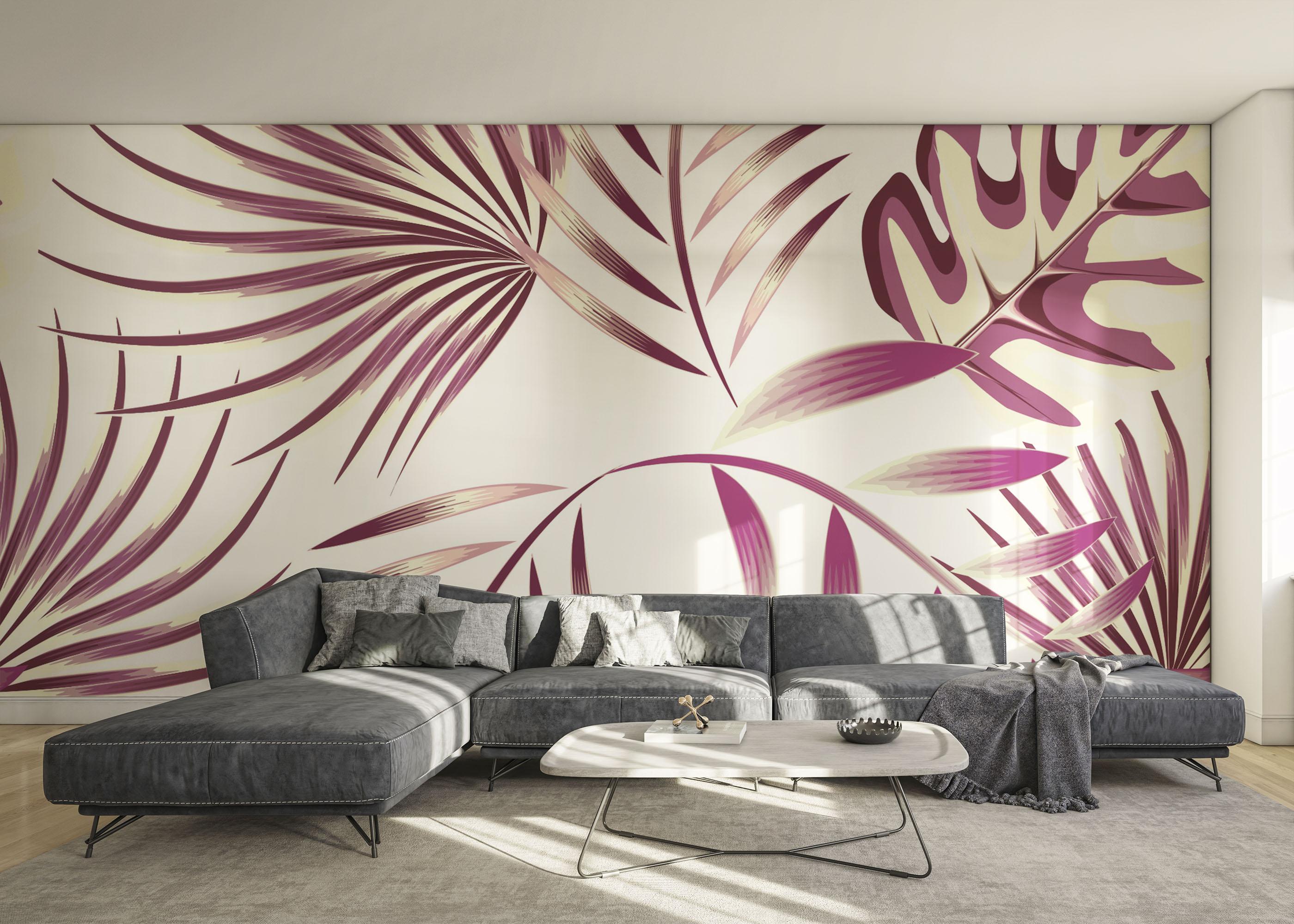 Fototapete Cream Purple Leaves mockup 0