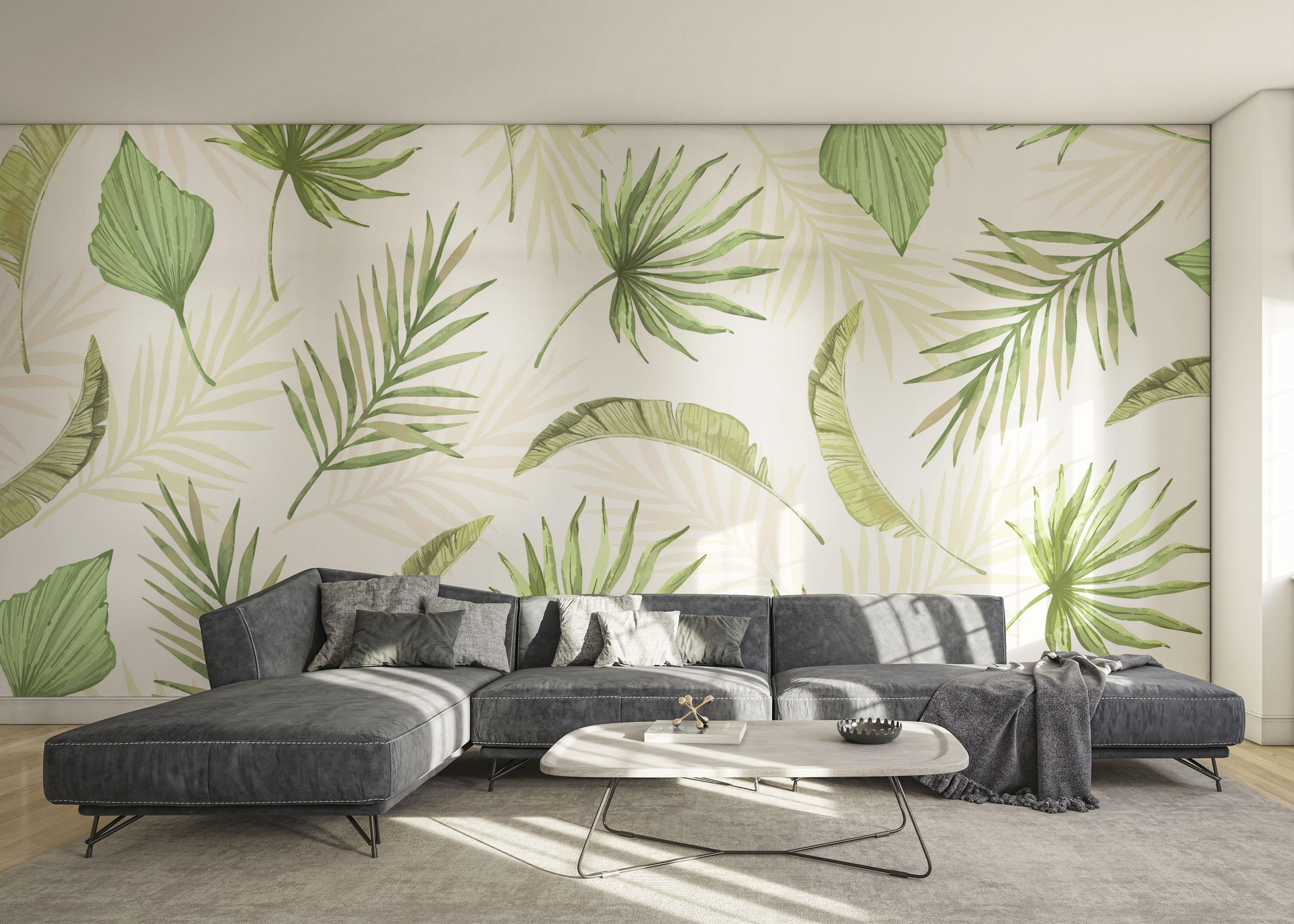 Fototapete Floating Green Leaves mockup 0