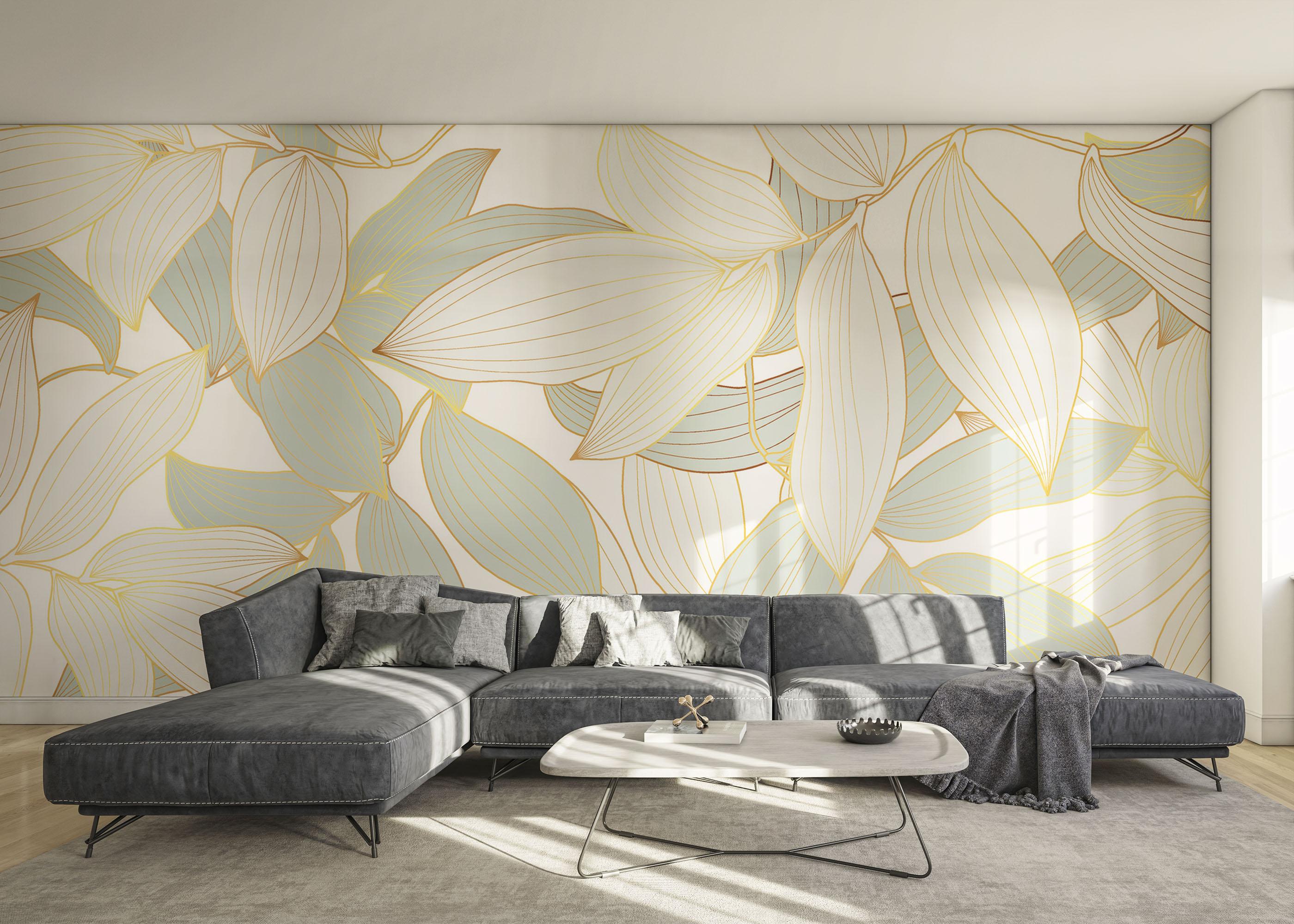 Fototapete Grey Gold Leaves Art mockup 0