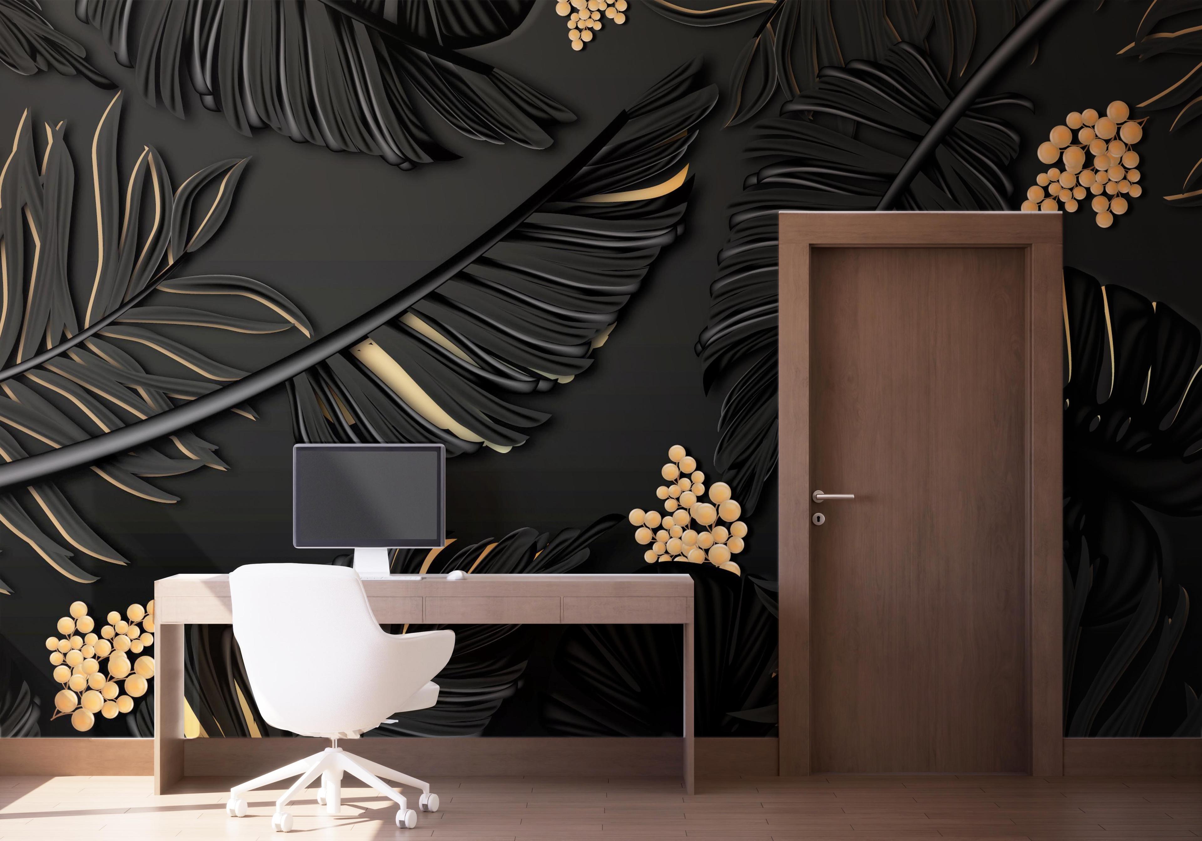 Fototapete Black Gold Leaf Art mockup 1