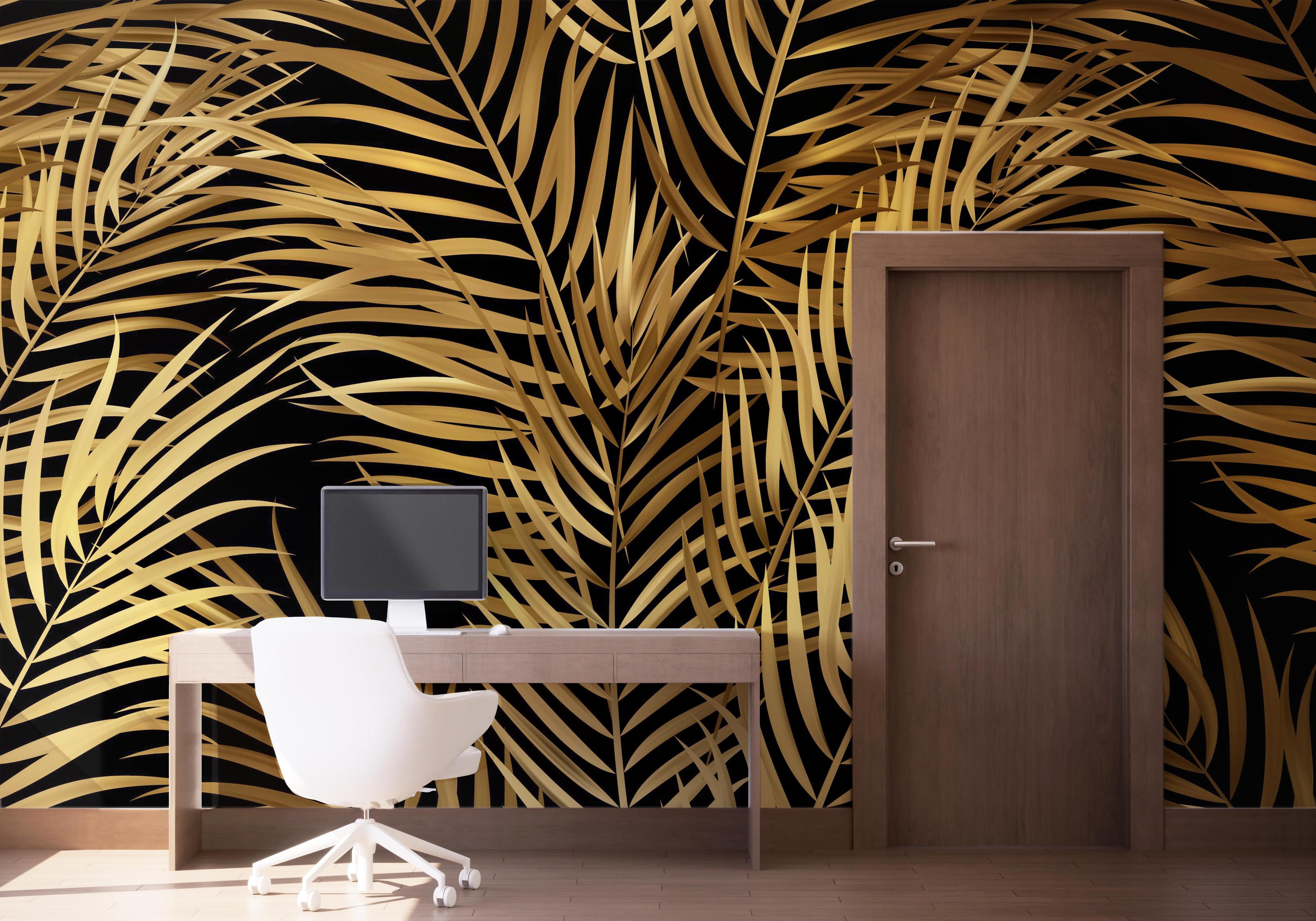 Fototapete Black Yellow Leaves mockup 1