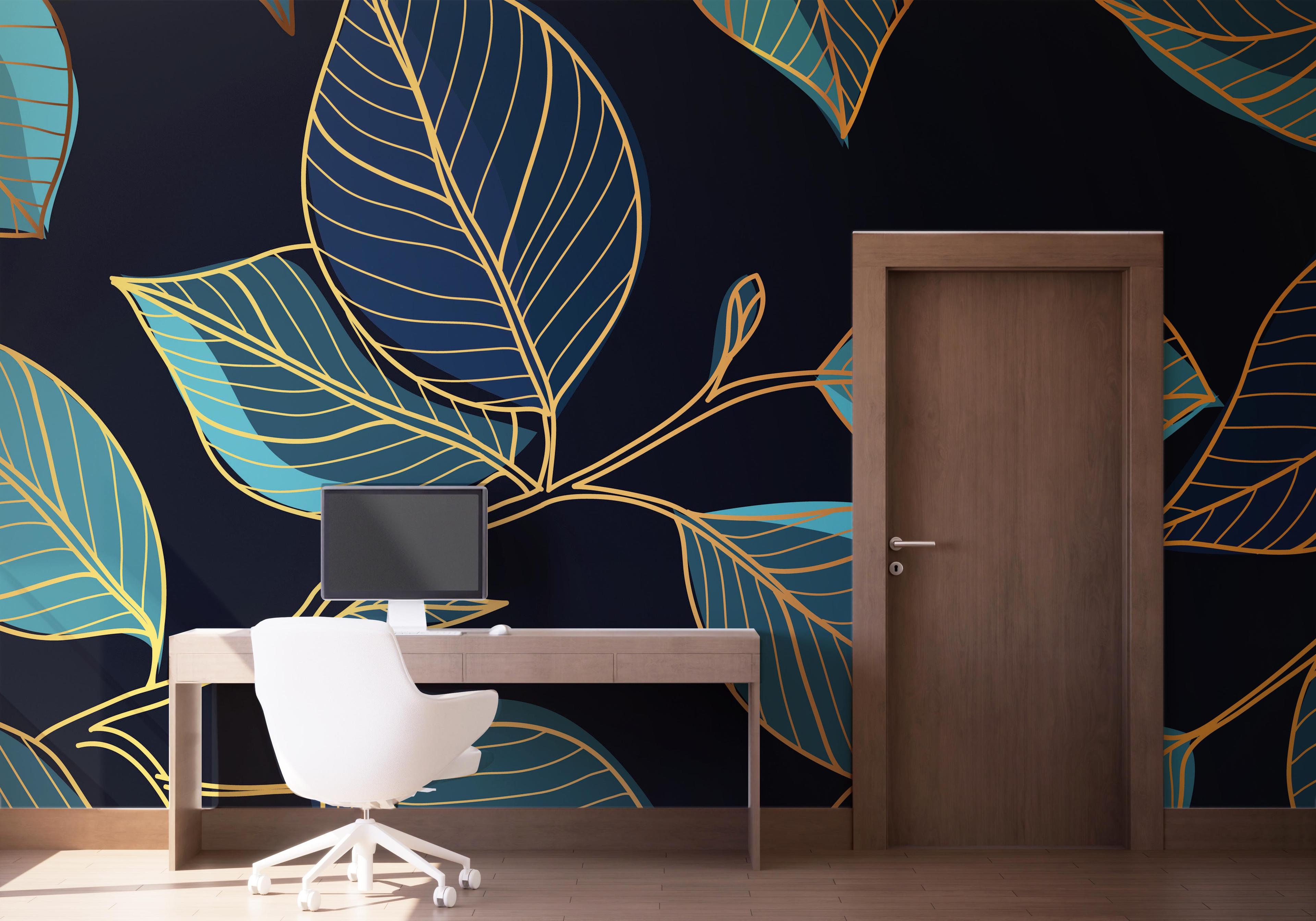 Fototapete Blue Shades Leaves mockup 1