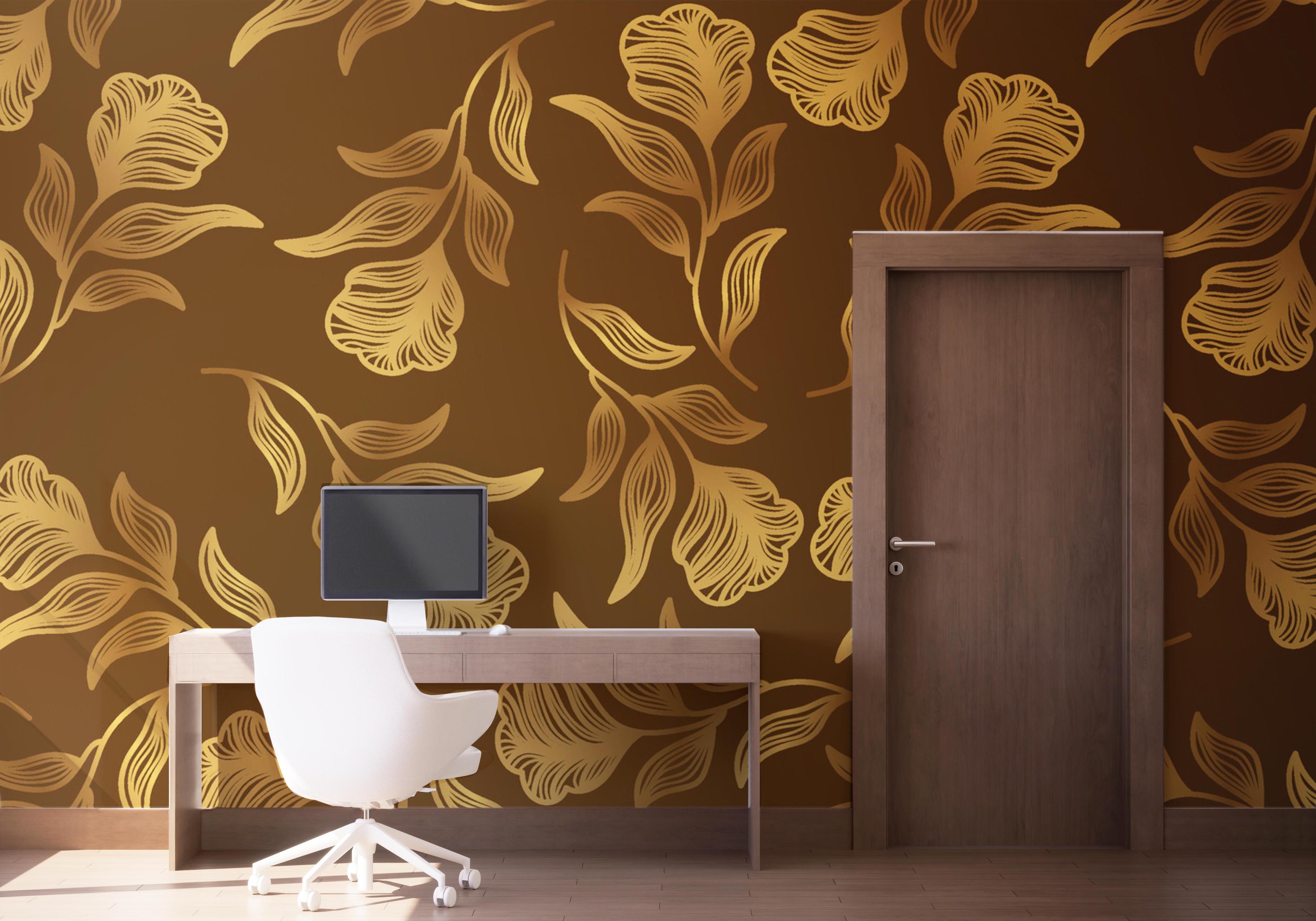 Fototapete Brown Gold Leaf Wall mockup 1