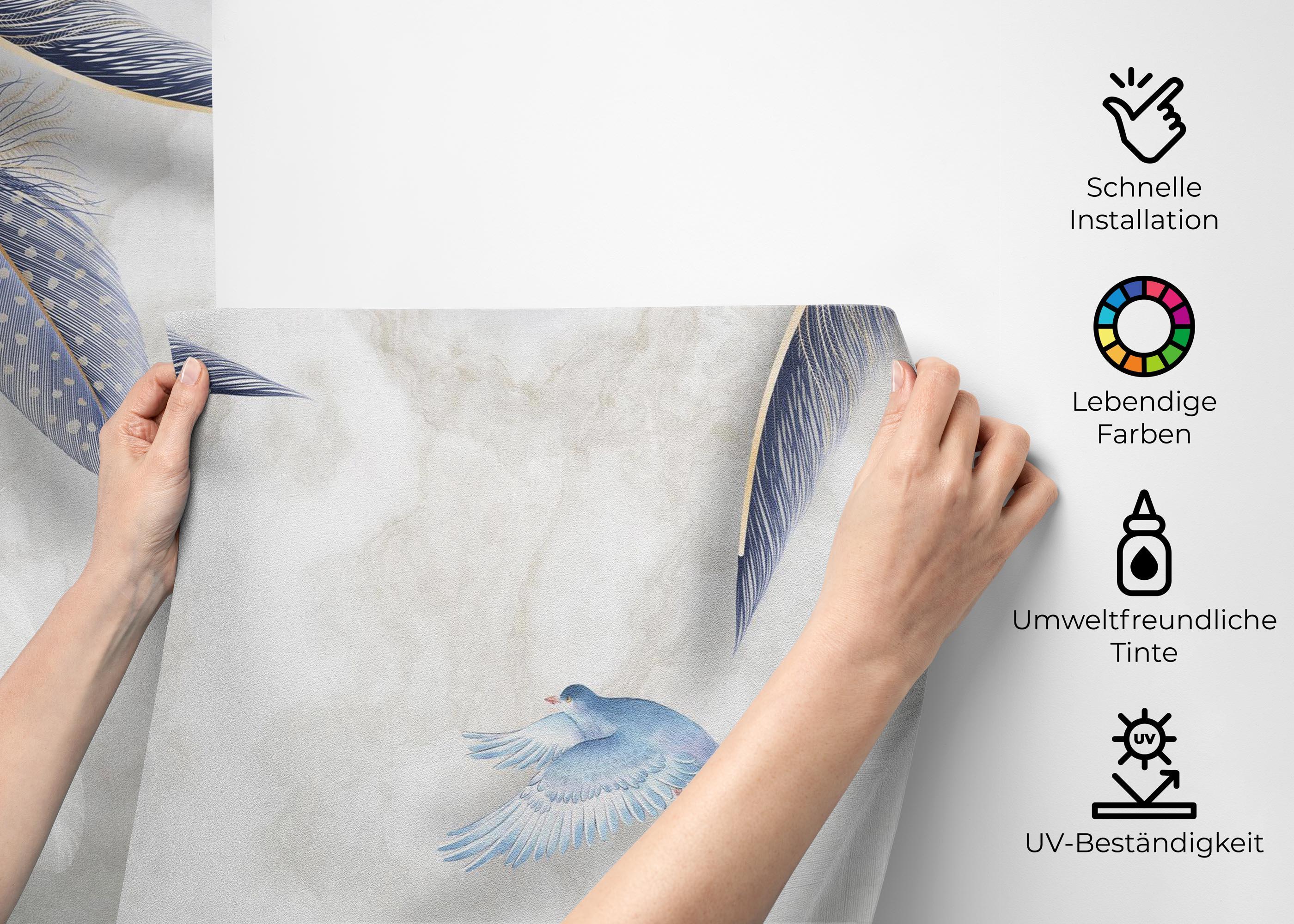 Fototapete Blue Feather mockup 2