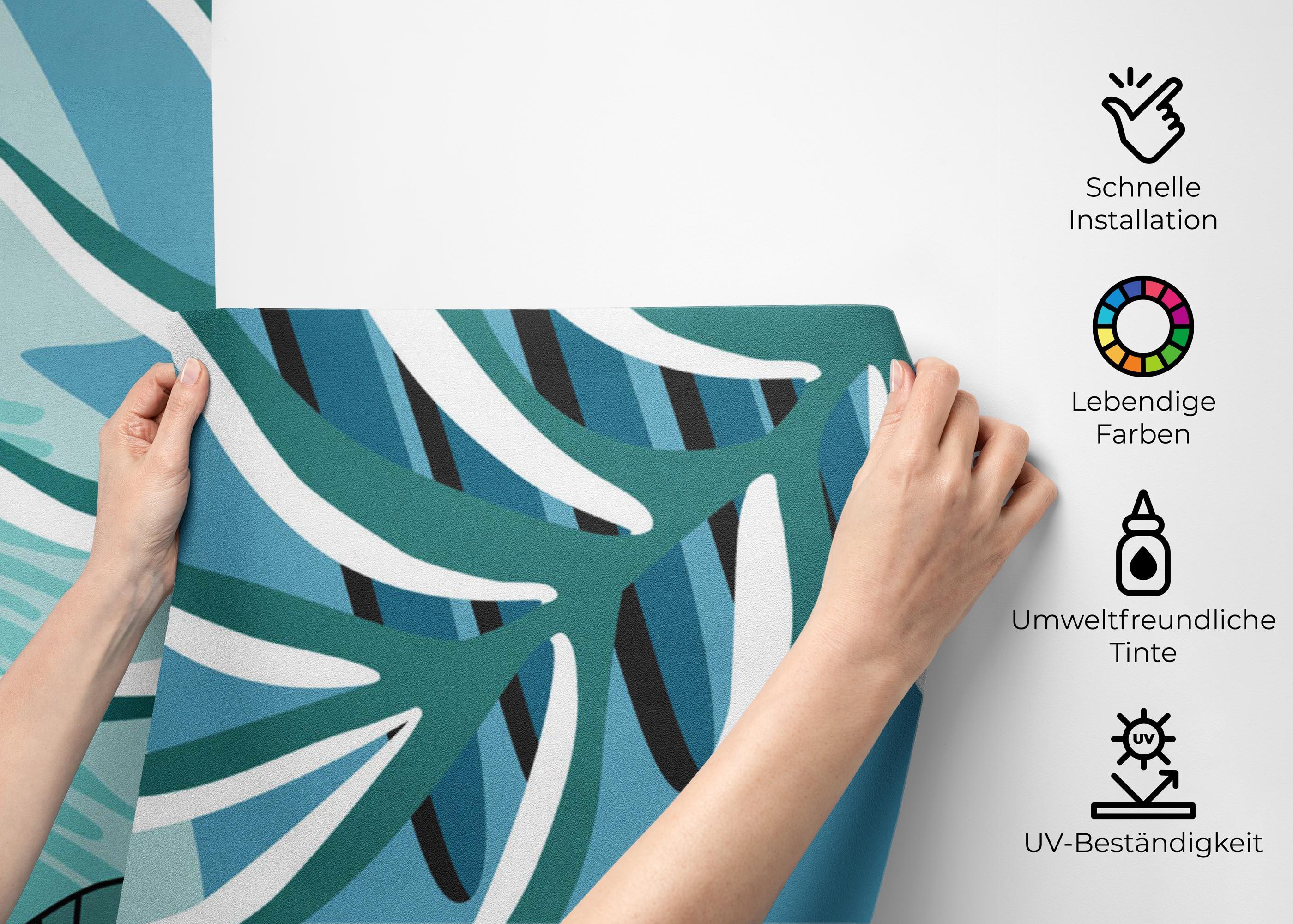 Fototapete Blue Leaves Pattern mockup 2