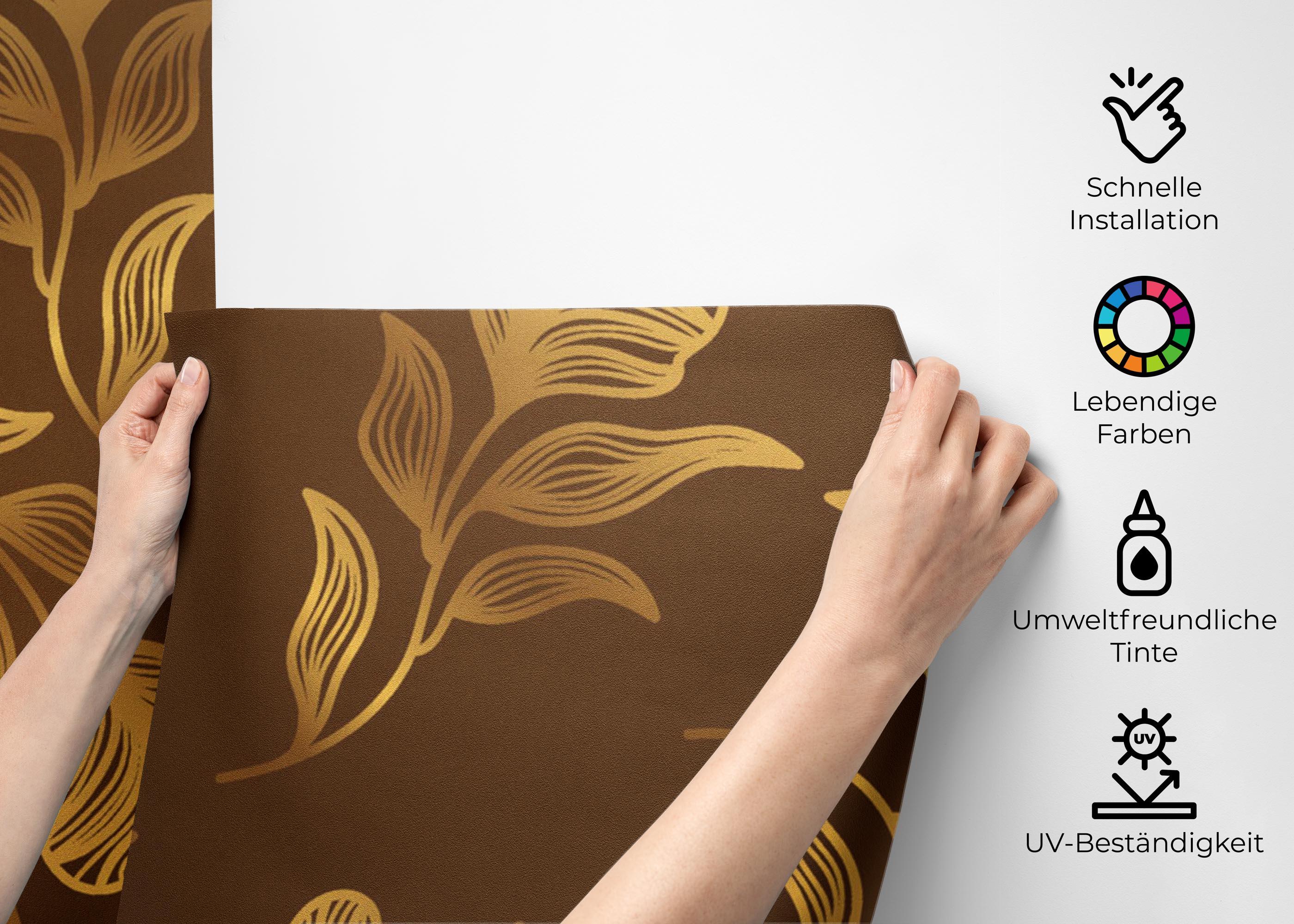 Fototapete Brown Gold Leaf Wall mockup 2
