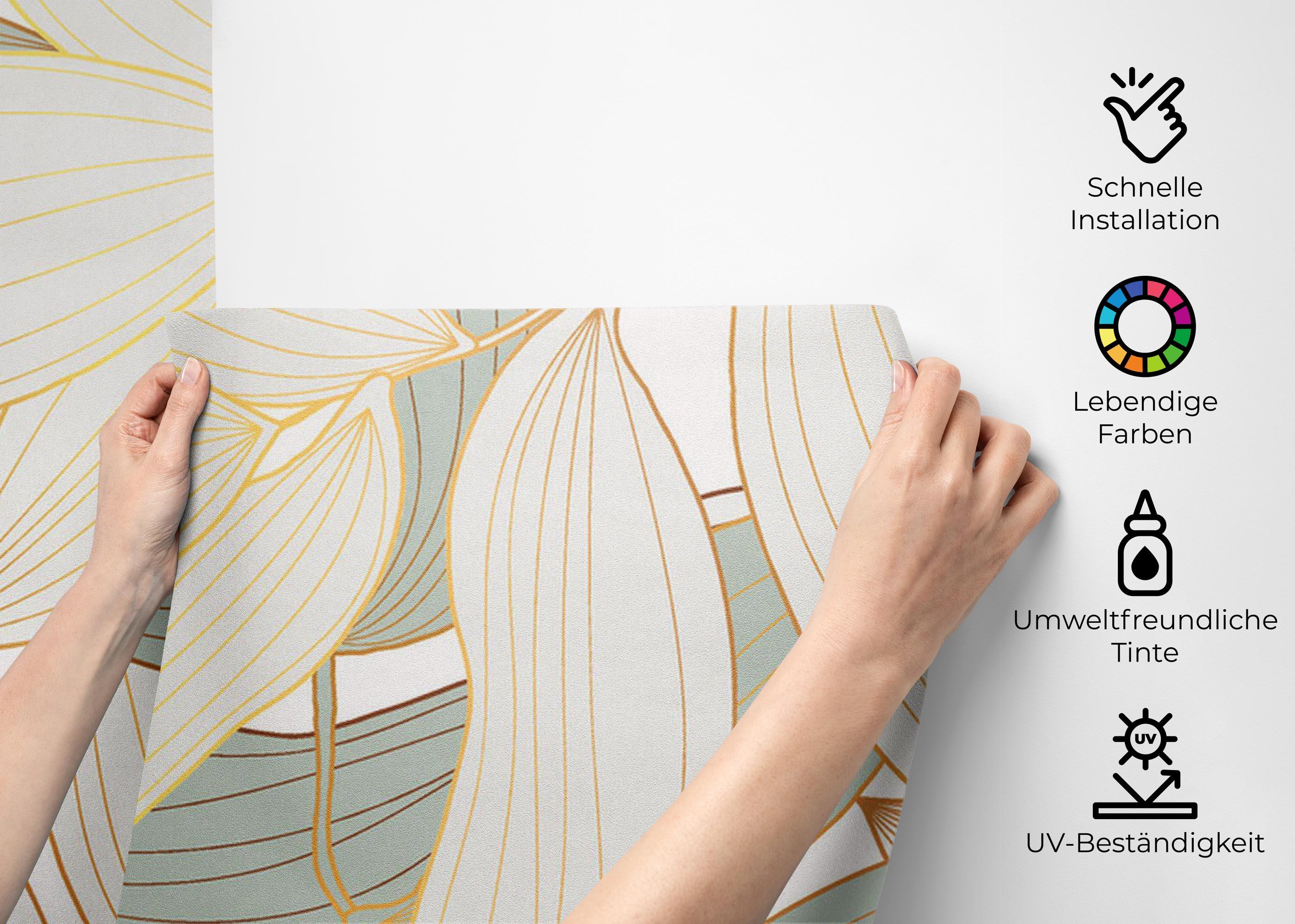 Fototapete Grey Gold Leaves Art mockup 2