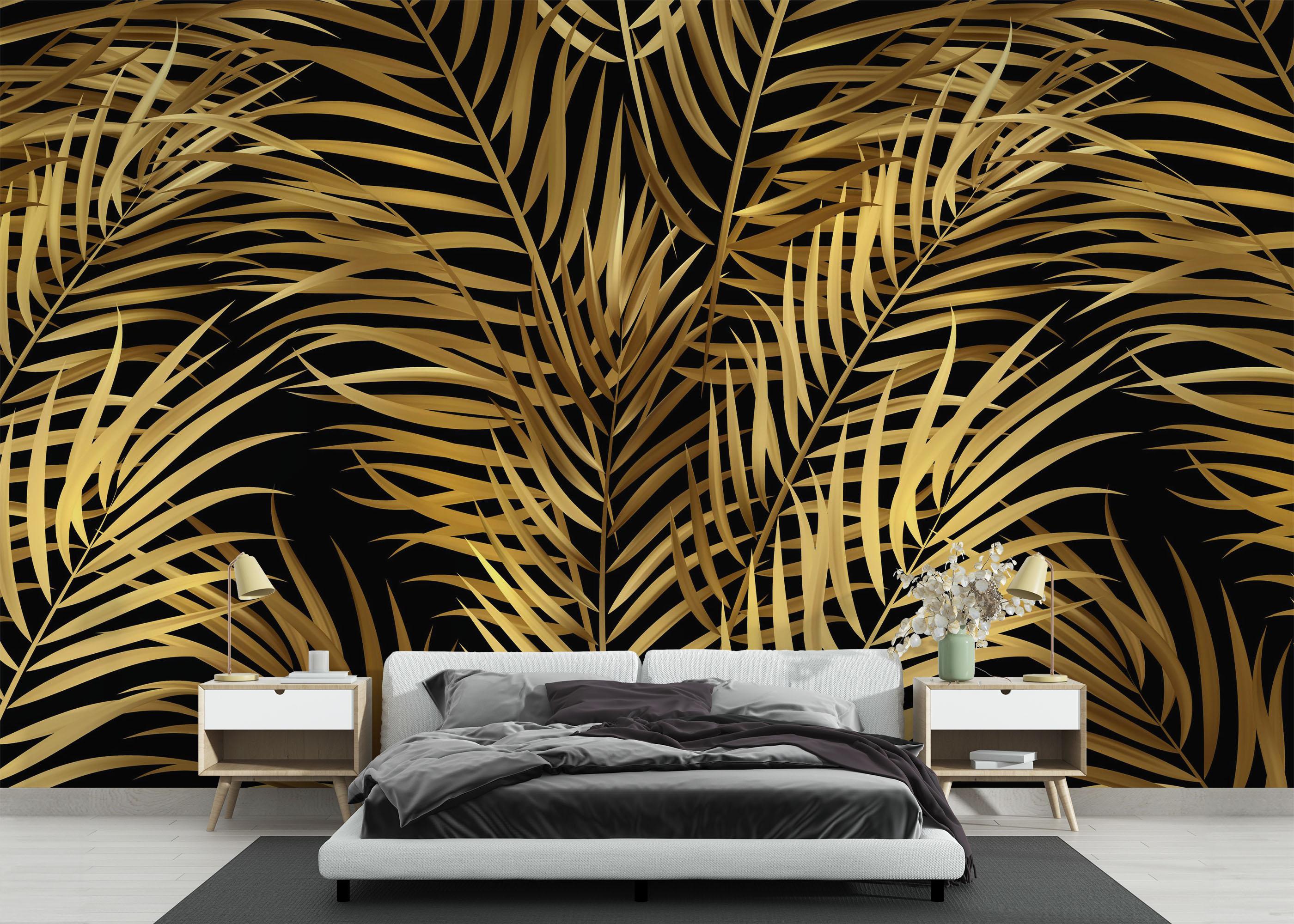 Fototapete Black Yellow Leaves mockup 3