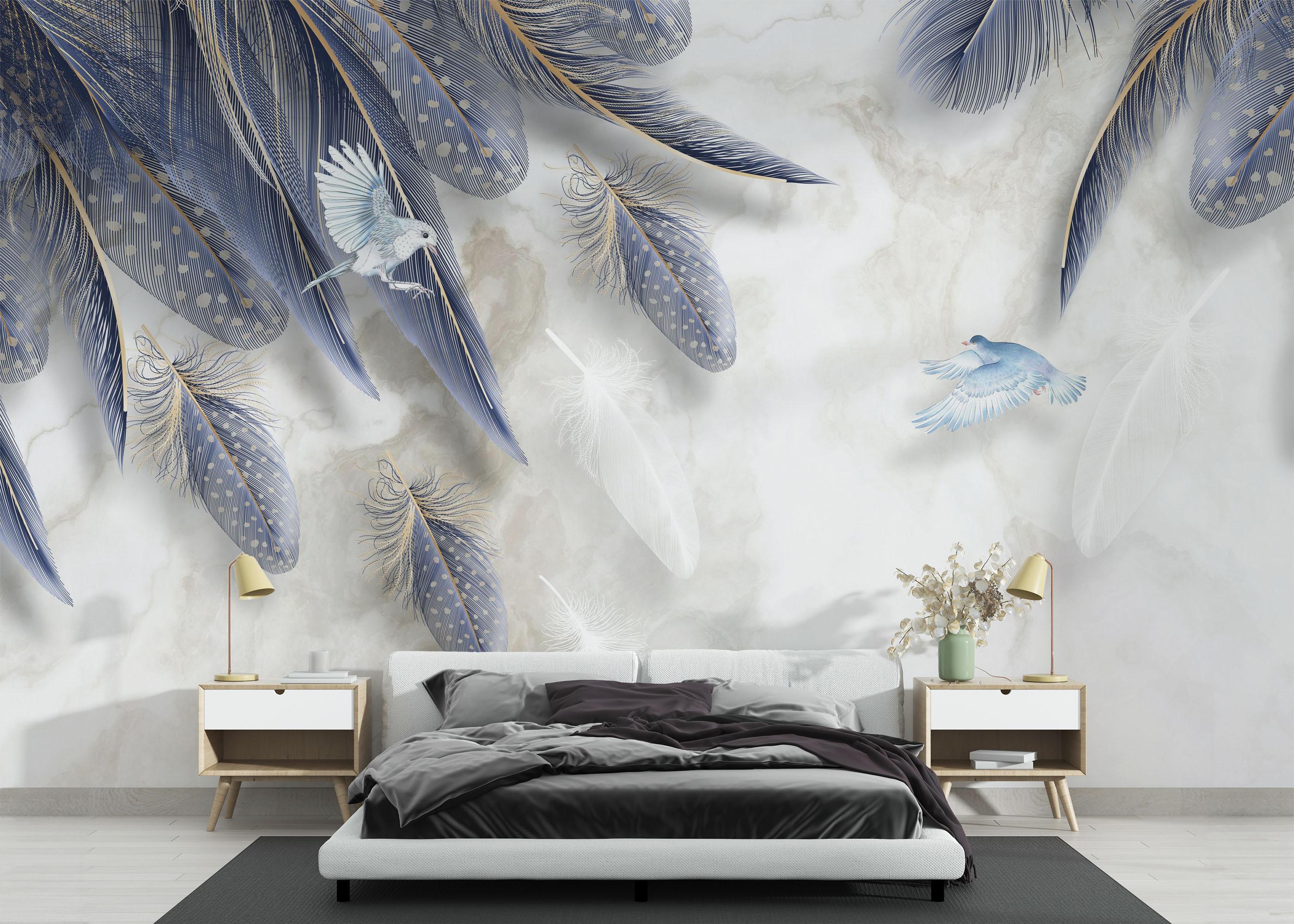 Fototapete Blue Feather mockup 3