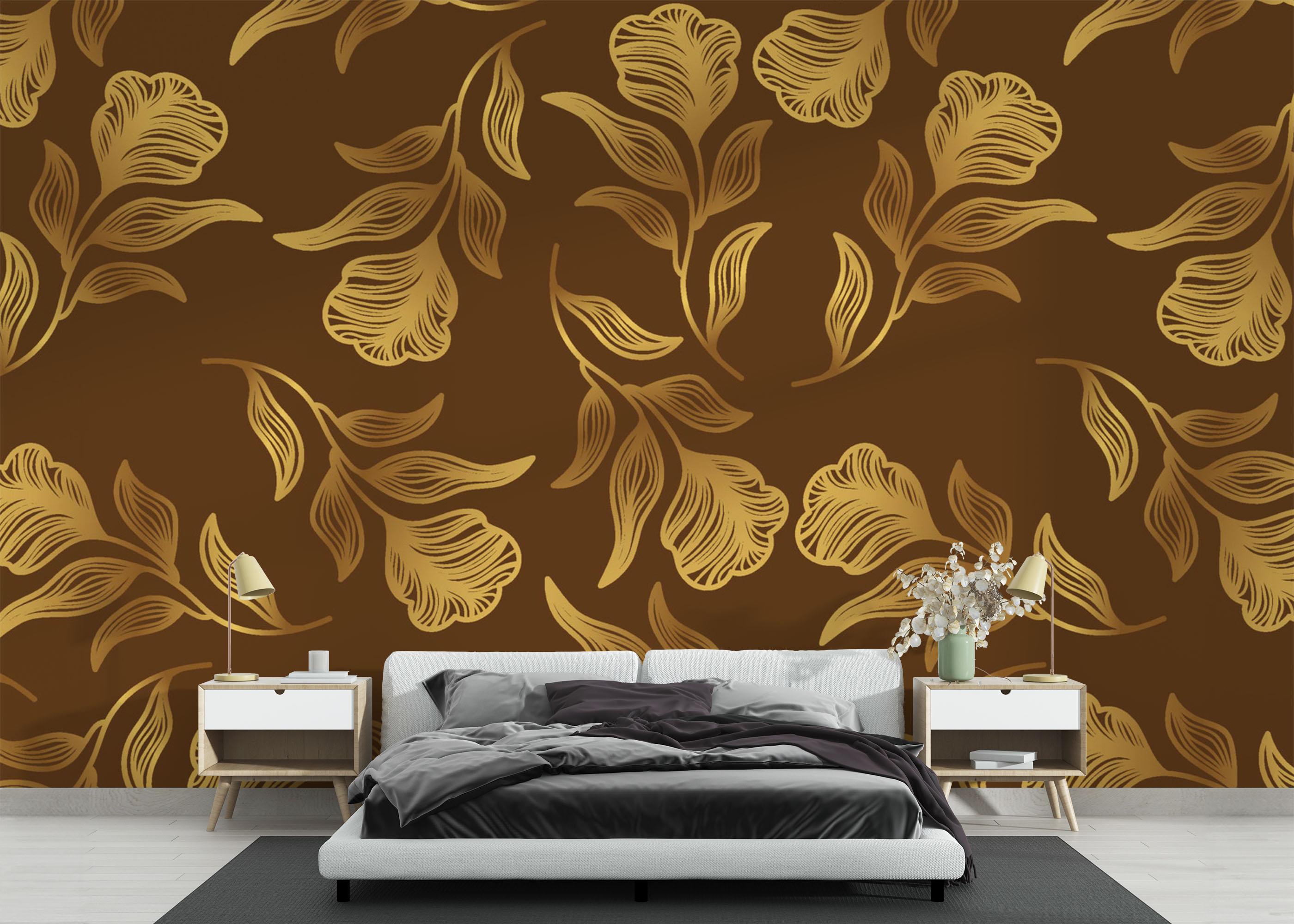Fototapete Brown Gold Leaf Wall mockup 3
