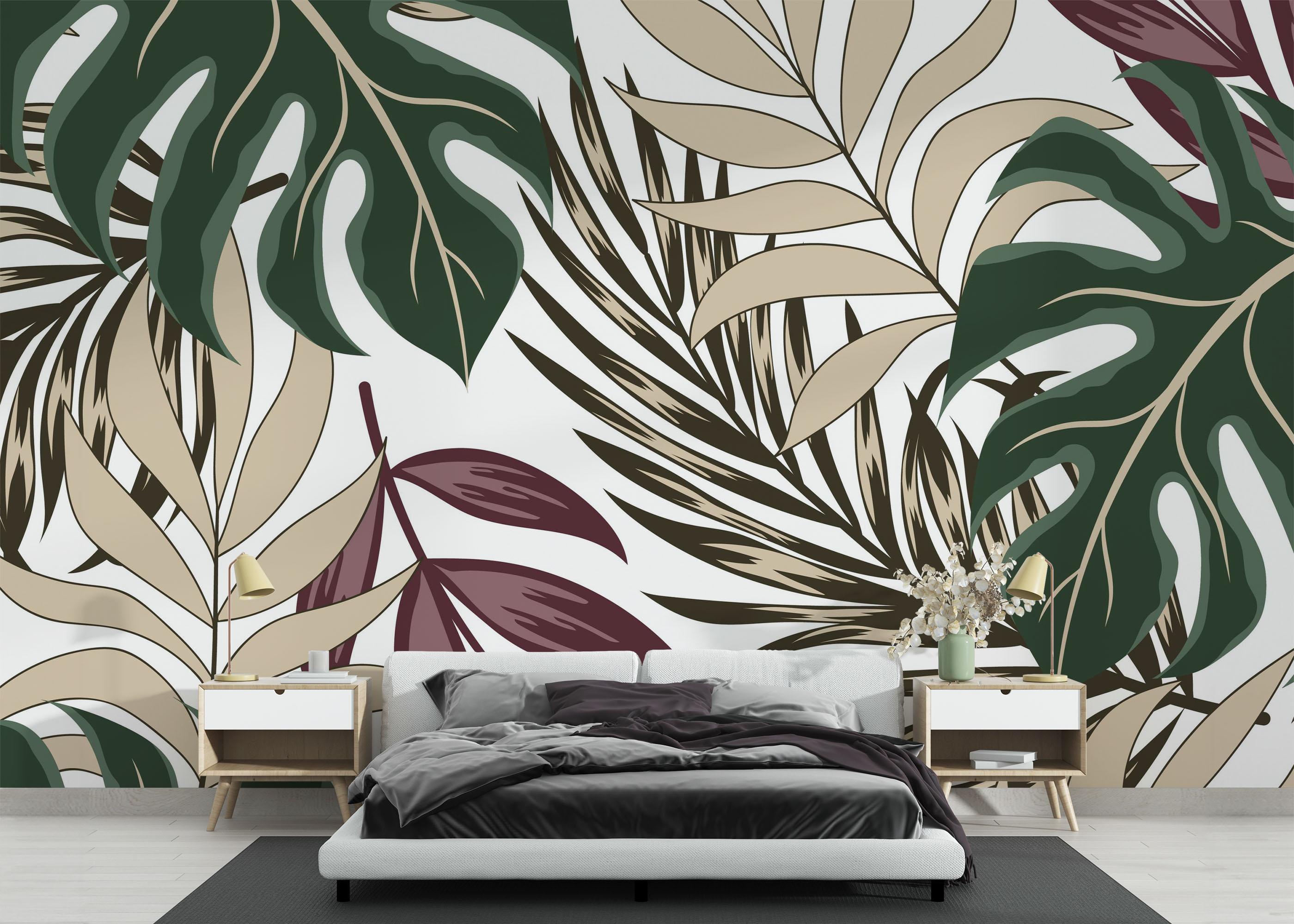 Fototapete Burgundy Green Leaf mockup 3