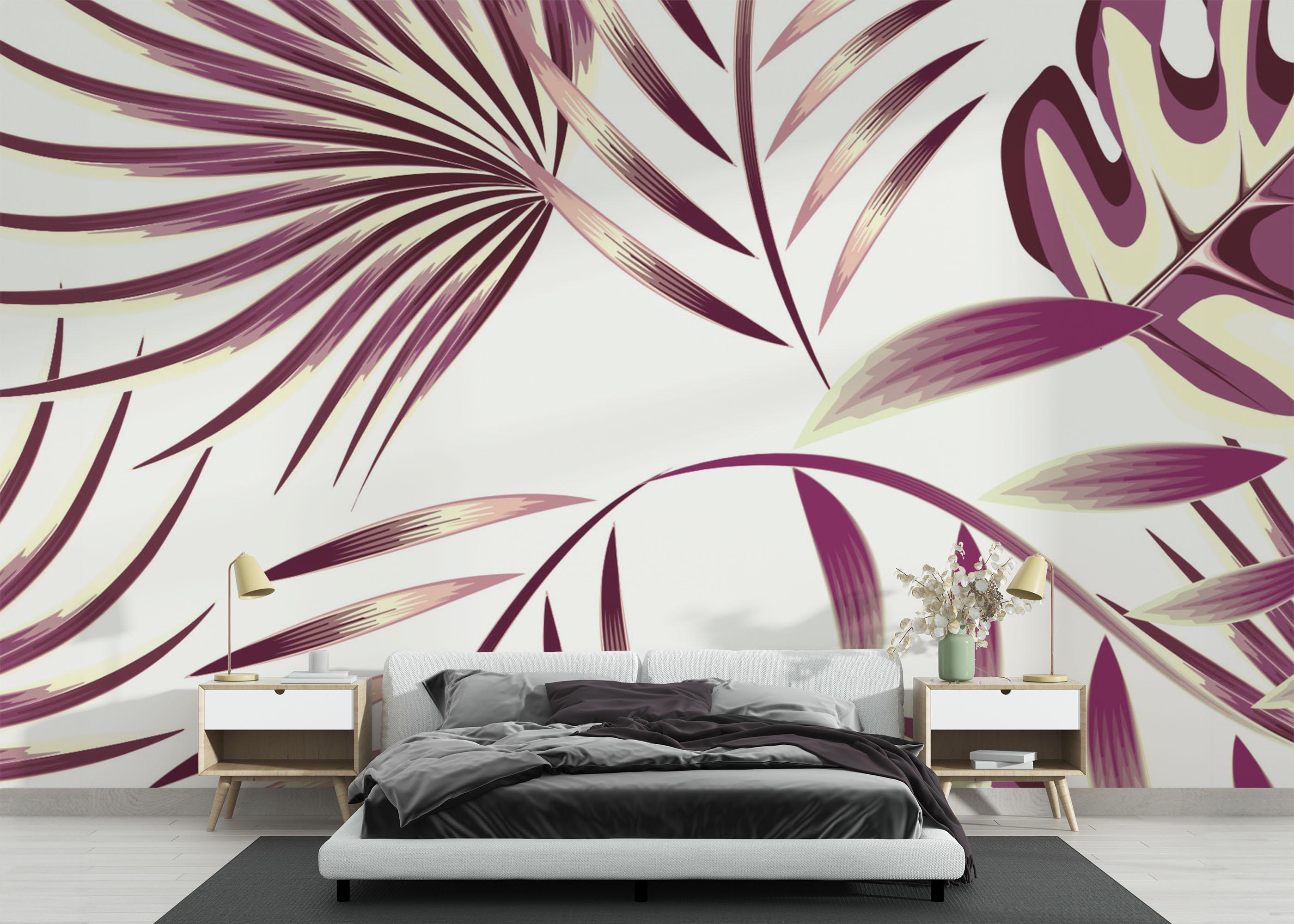 Fototapete Cream Purple Leaves mockup 3
