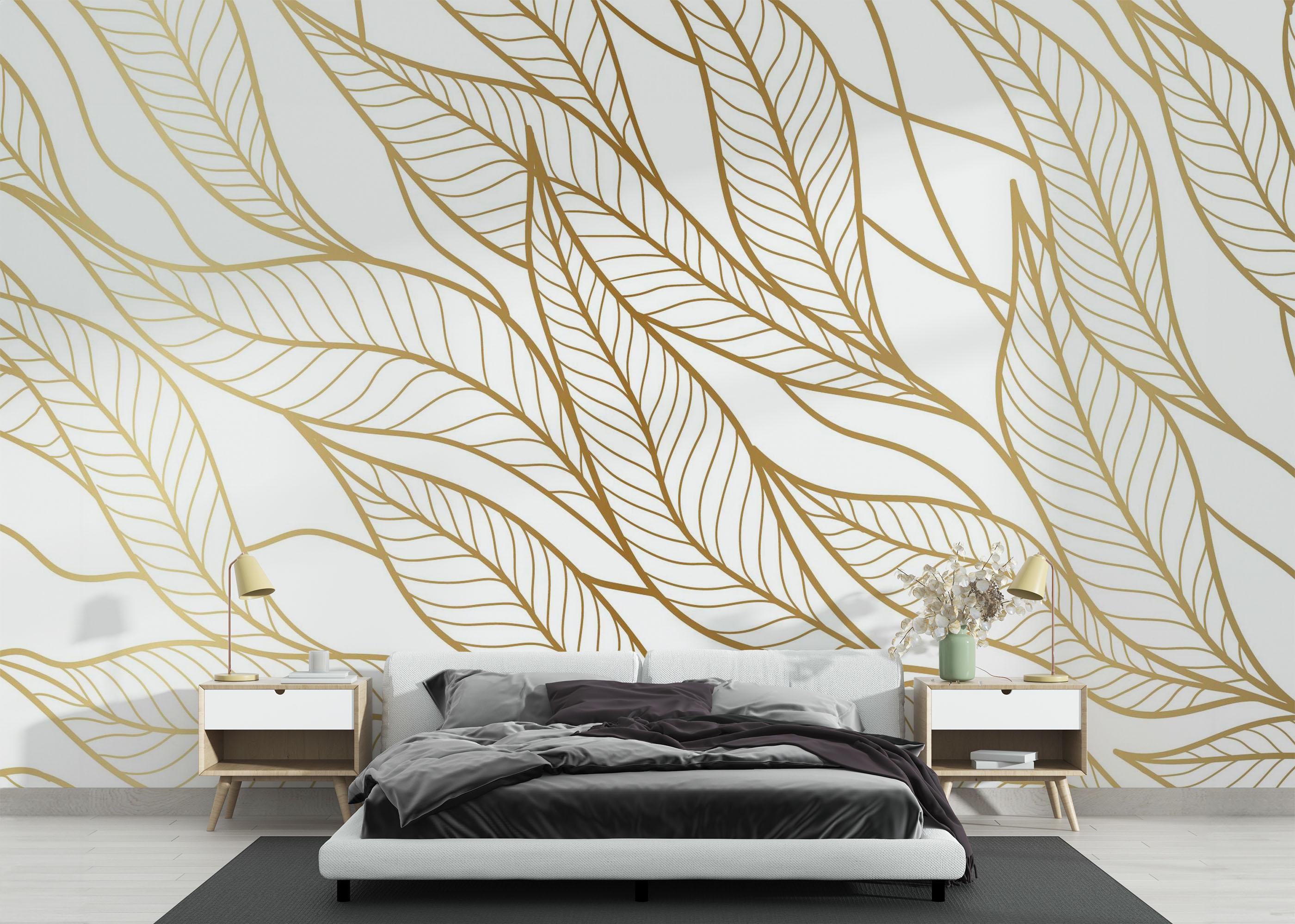 Fototapete Flying Gold Leaves mockup 3