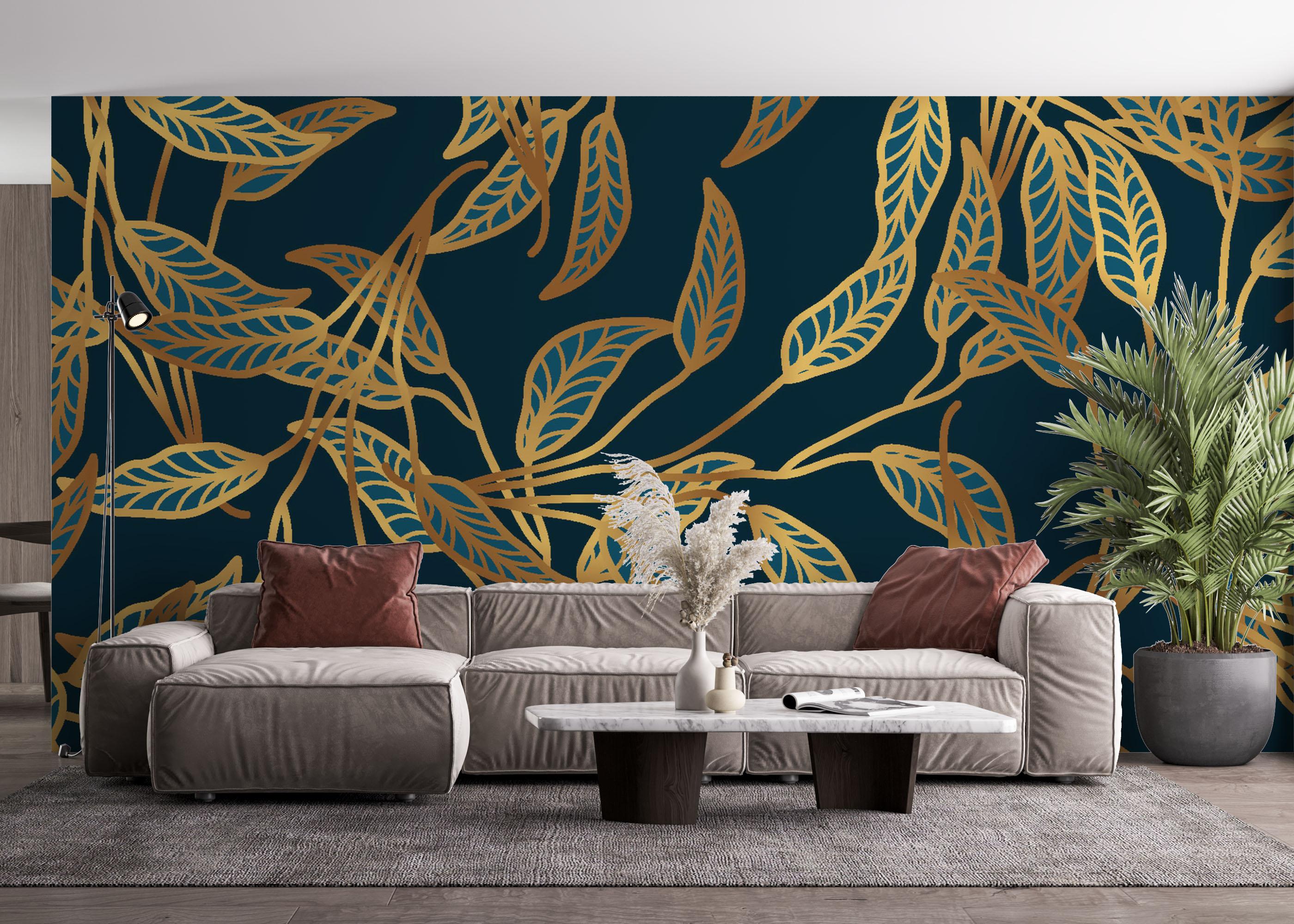 Fototapete Blue Luxury Leaves mockup 4