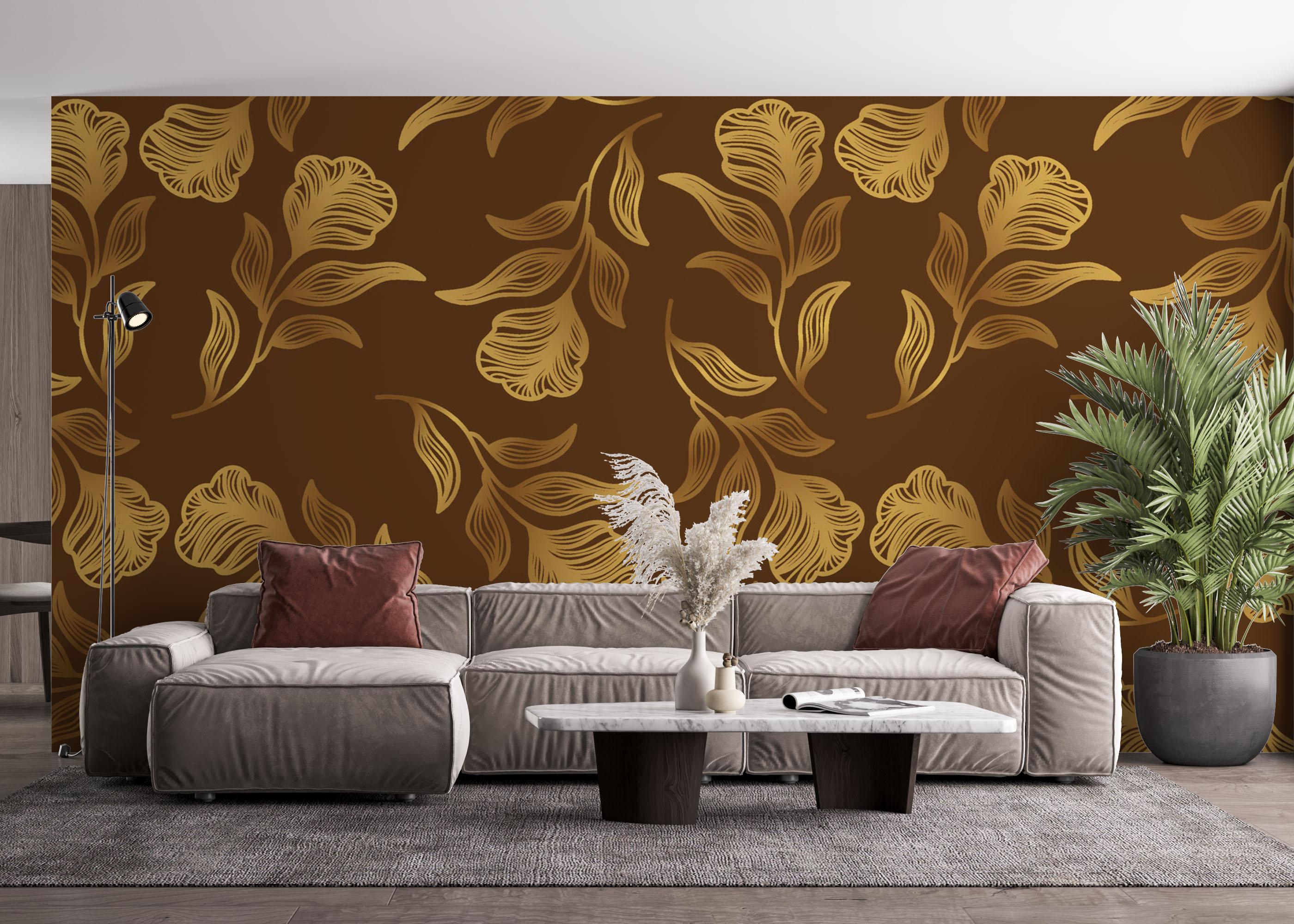Fototapete Brown Gold Leaf Wall mockup 4