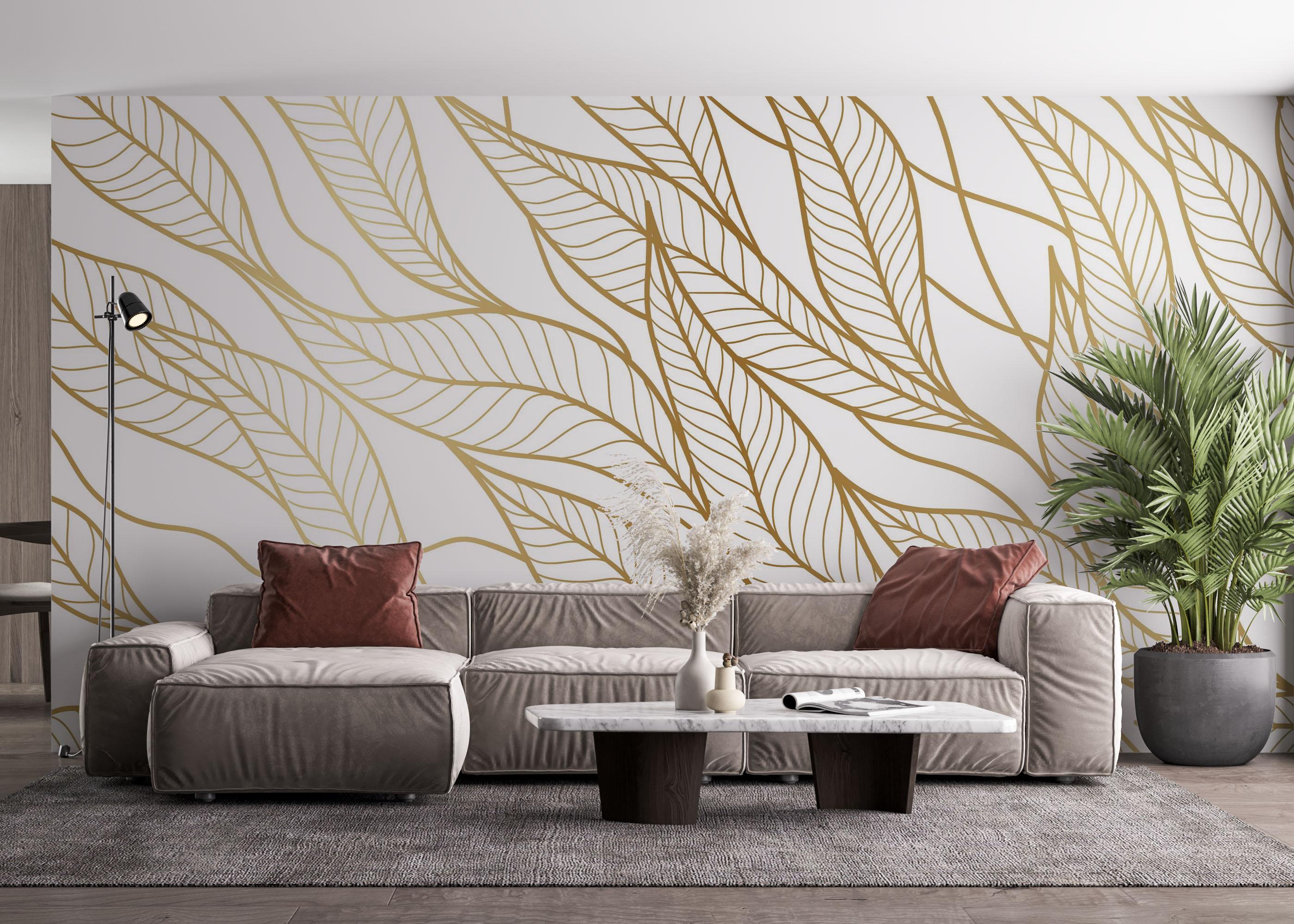 Fototapete Flying Gold Leaves mockup 4