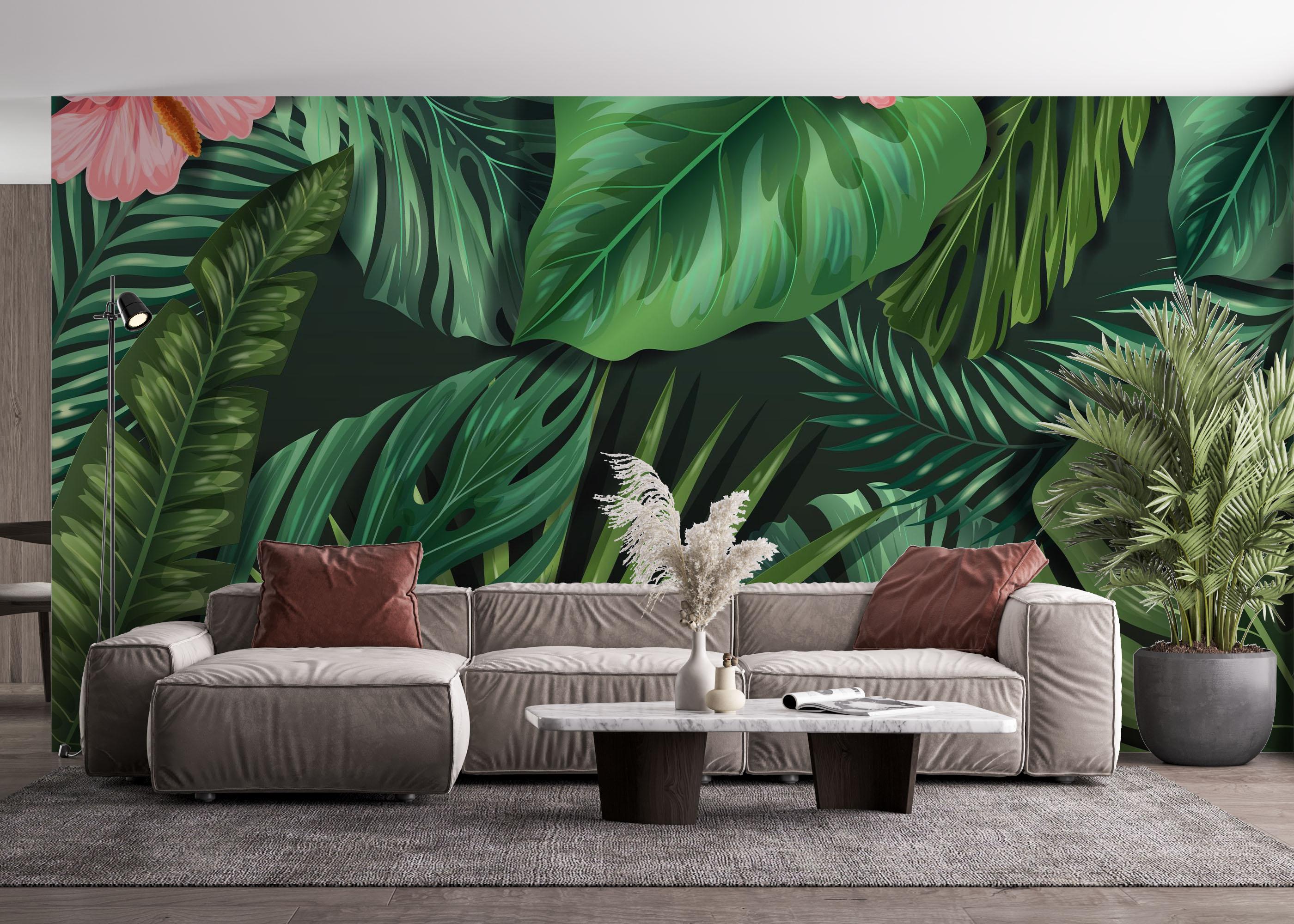 Fototapete Leaves Pink Plant mockup 4