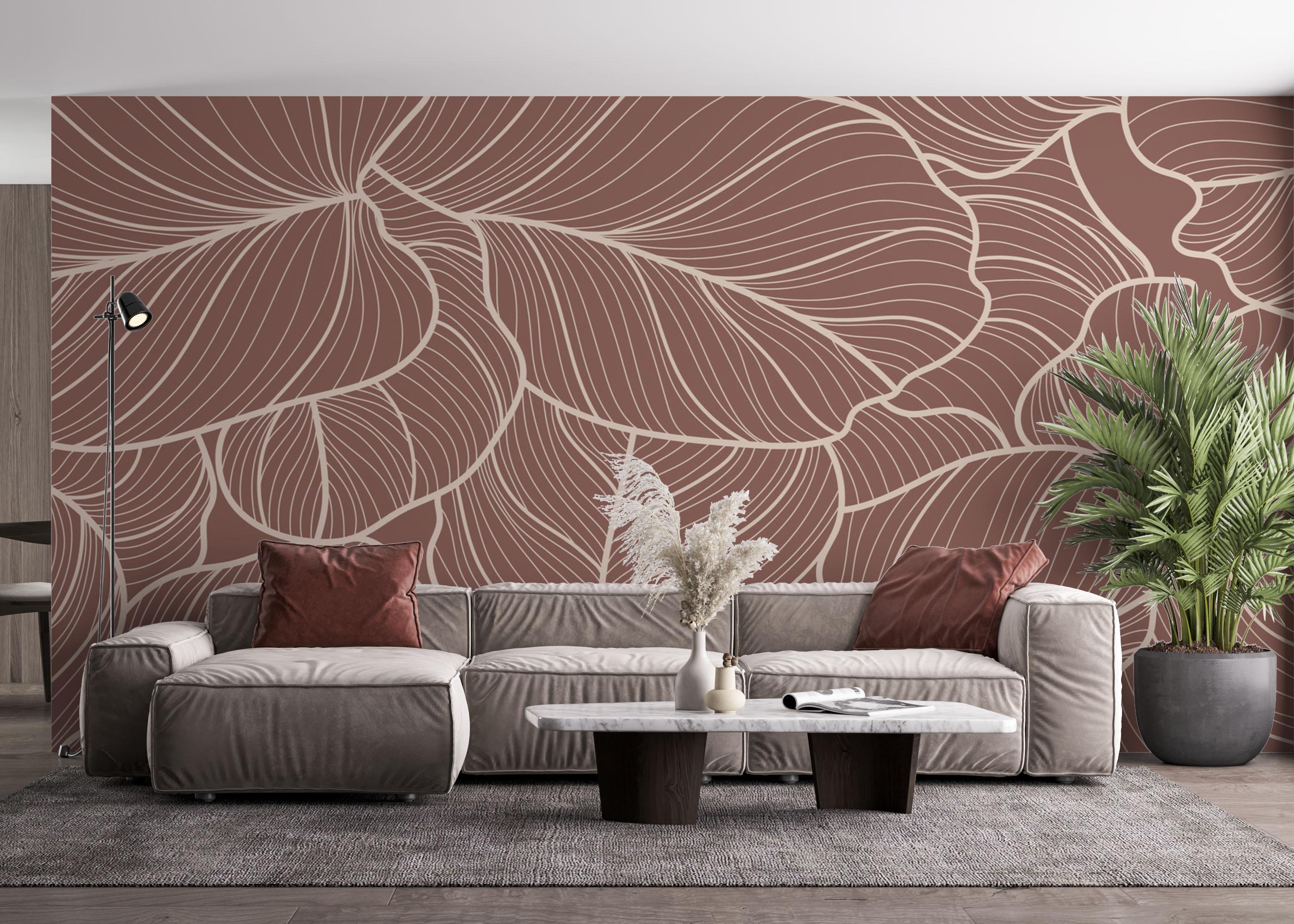 Fototapete Pink Leaf Wall mockup 4