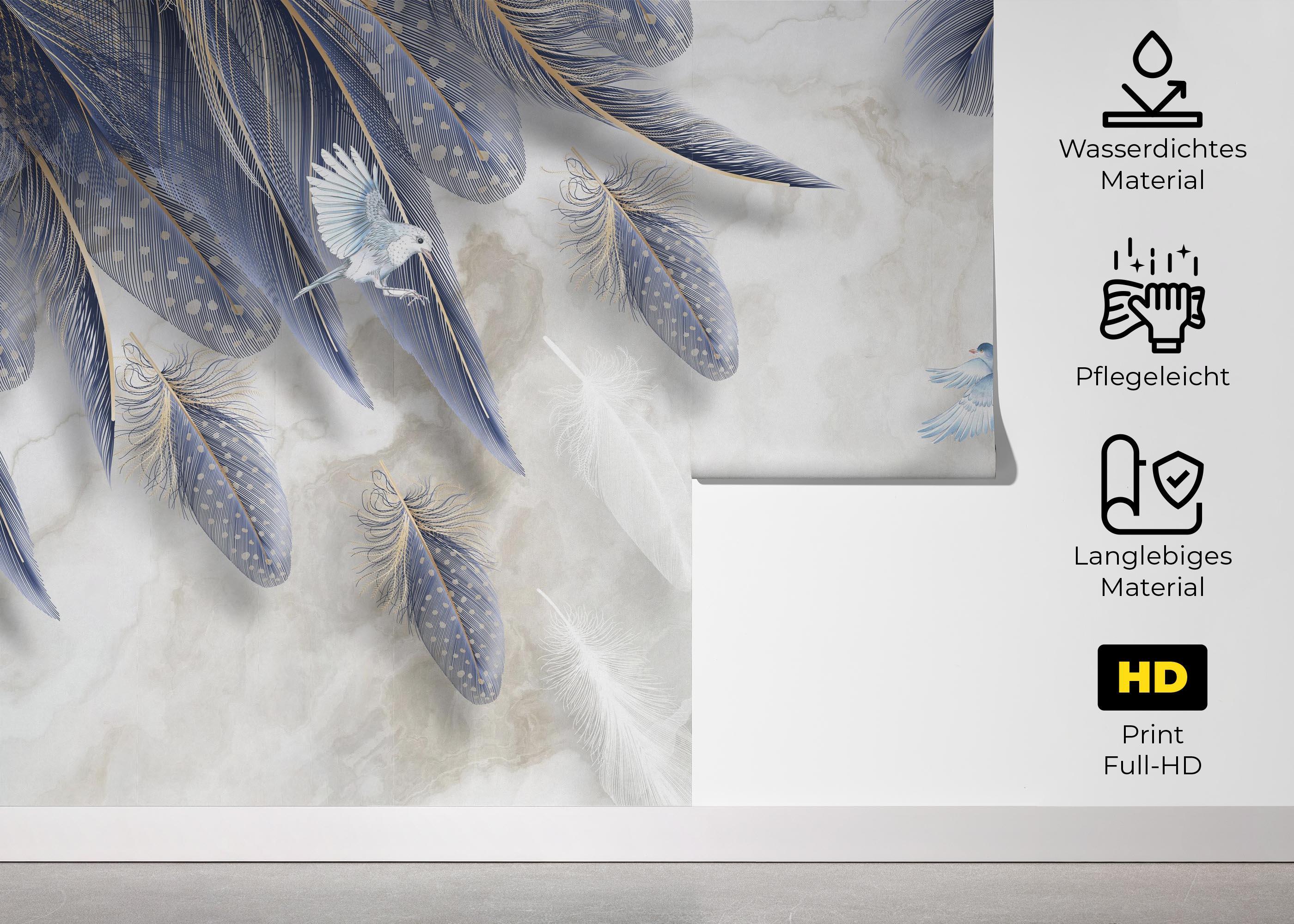 Fototapete Blue Feather mockup 5