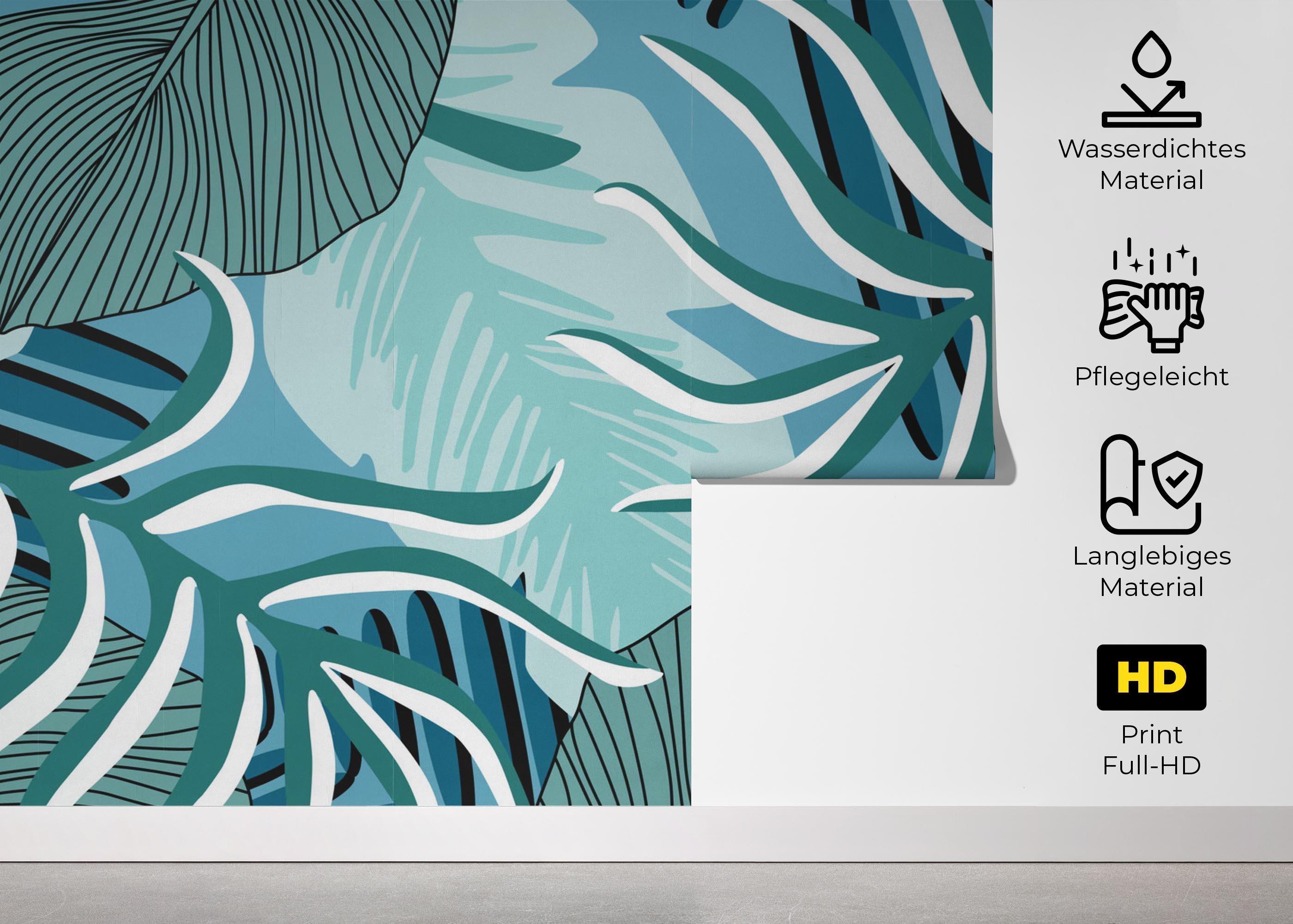 Fototapete Blue Leaves Pattern mockup 5