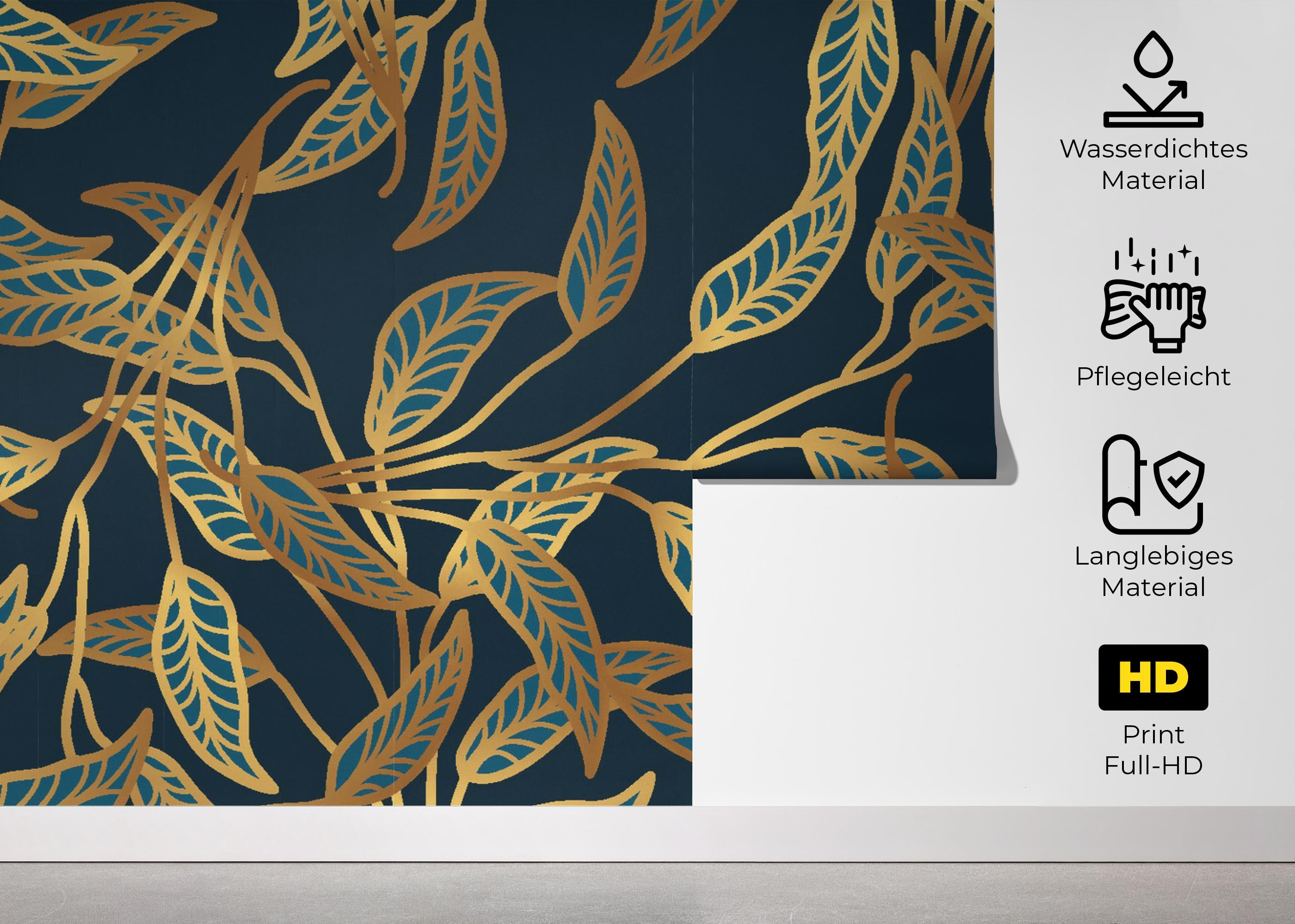 Fototapete Blue Luxury Leaves mockup 5