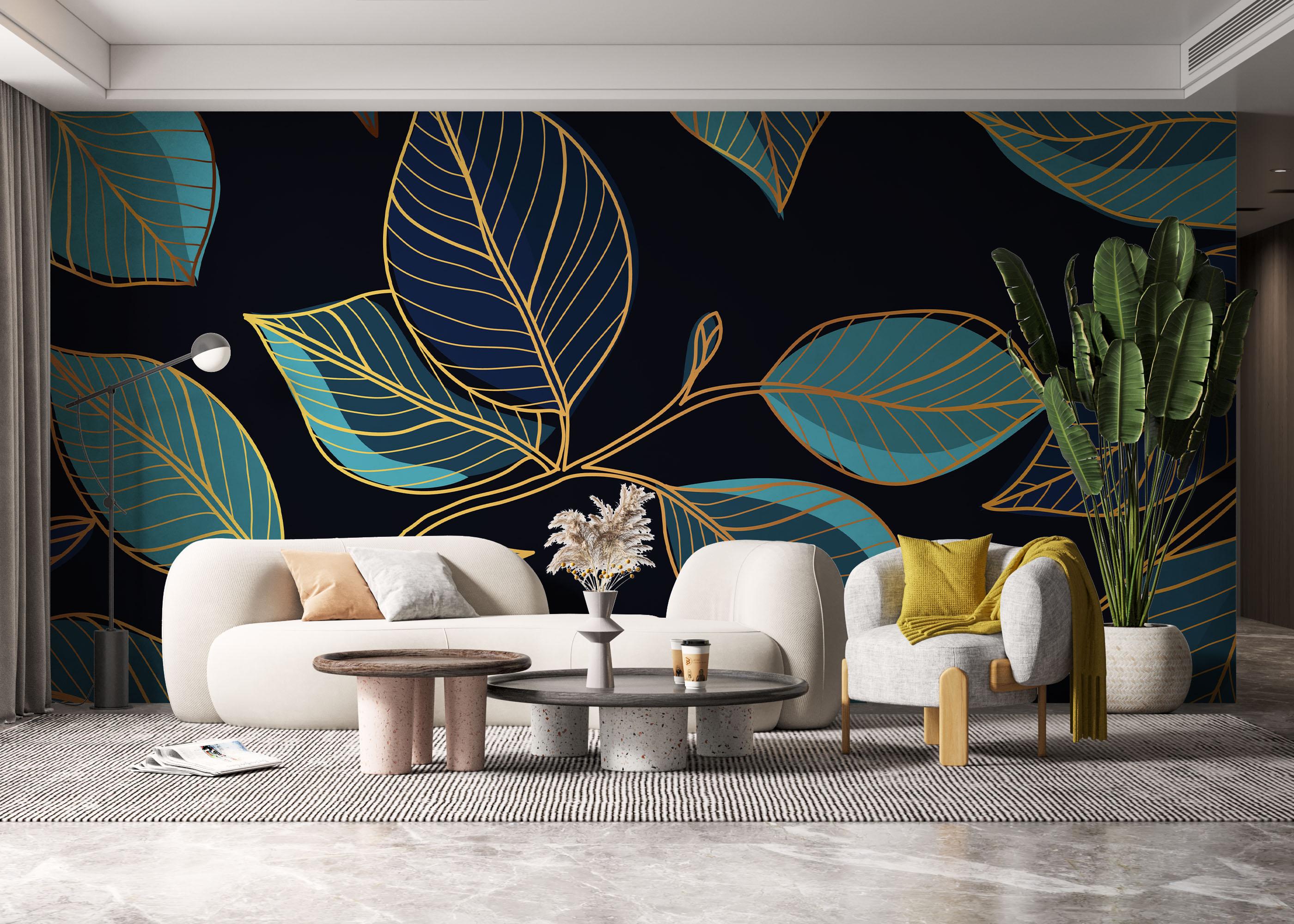 Fototapete Blue Shades Leaves mockup 6