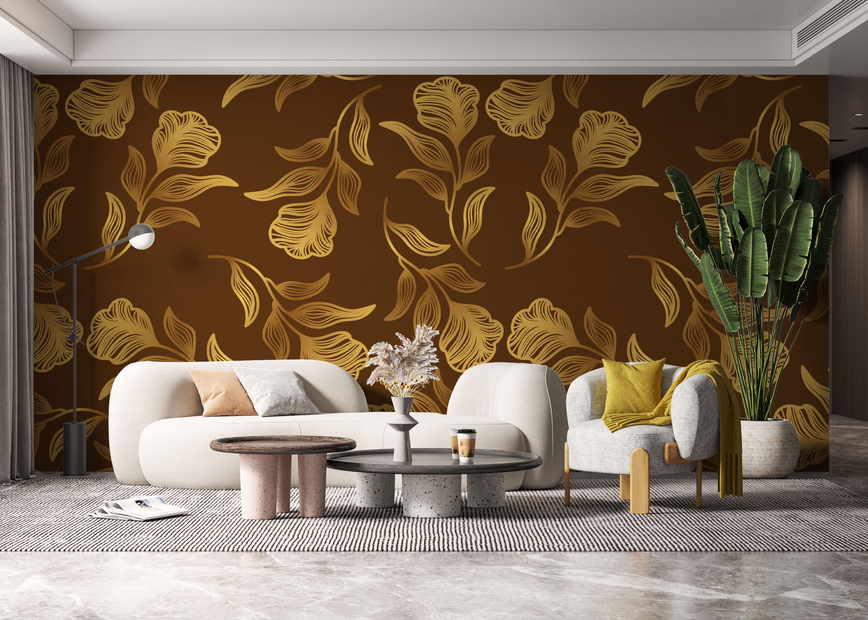 Fototapete Brown Gold Leaf Wall mockup 6