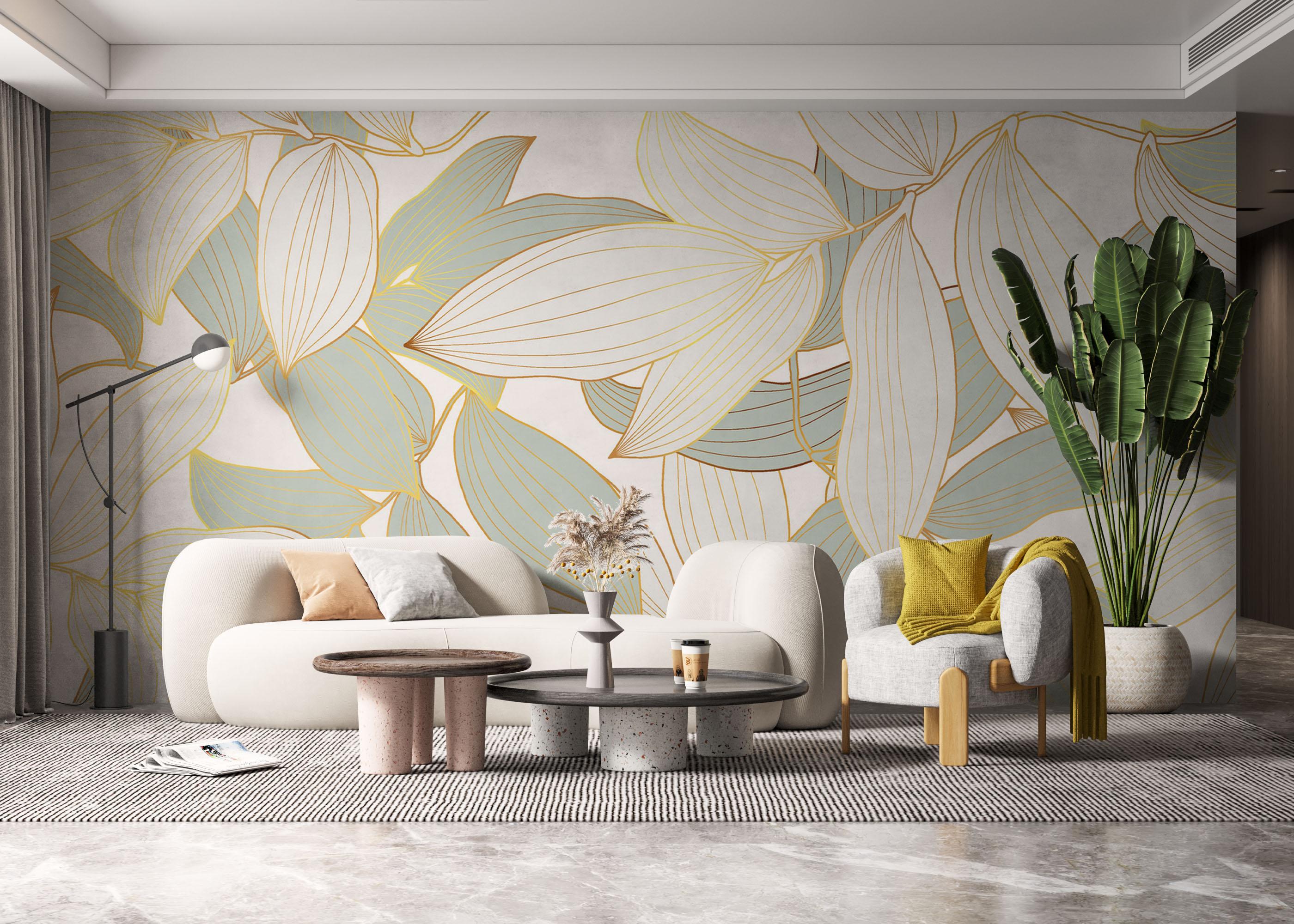 Fototapete Grey Gold Leaves Art mockup 6