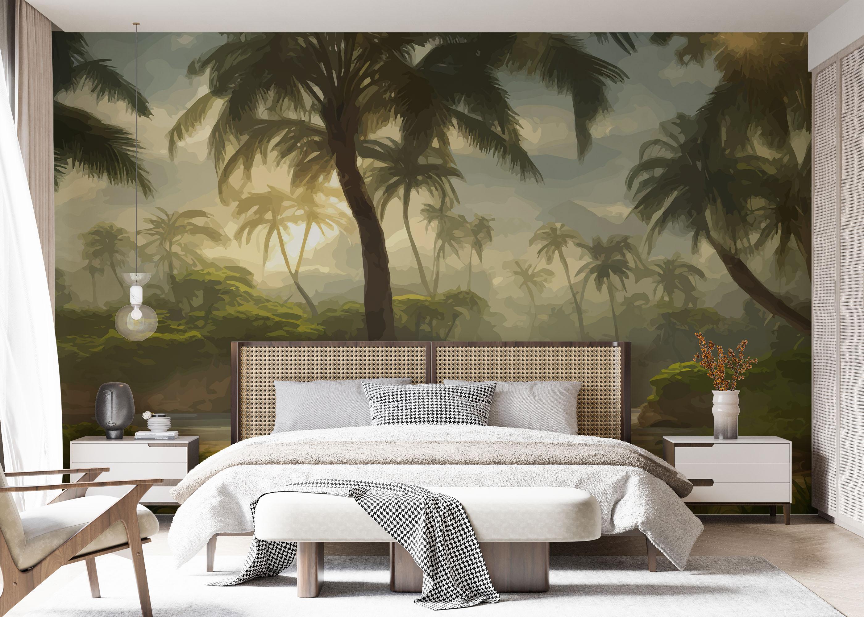 Fototapete Foggy Palm Jungle mockup 7