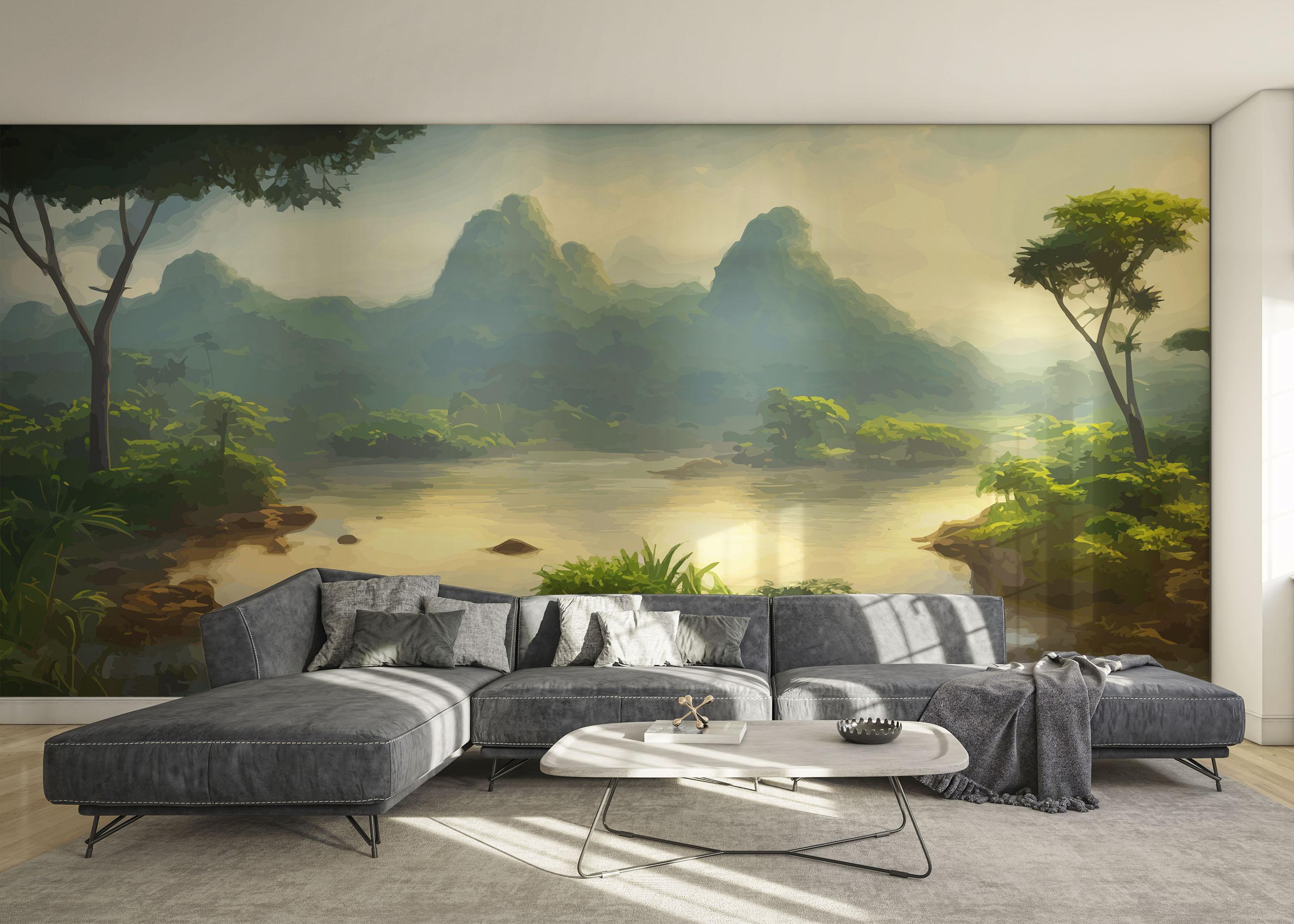 Fototapete Beautiful Jungle Lake mockup 0