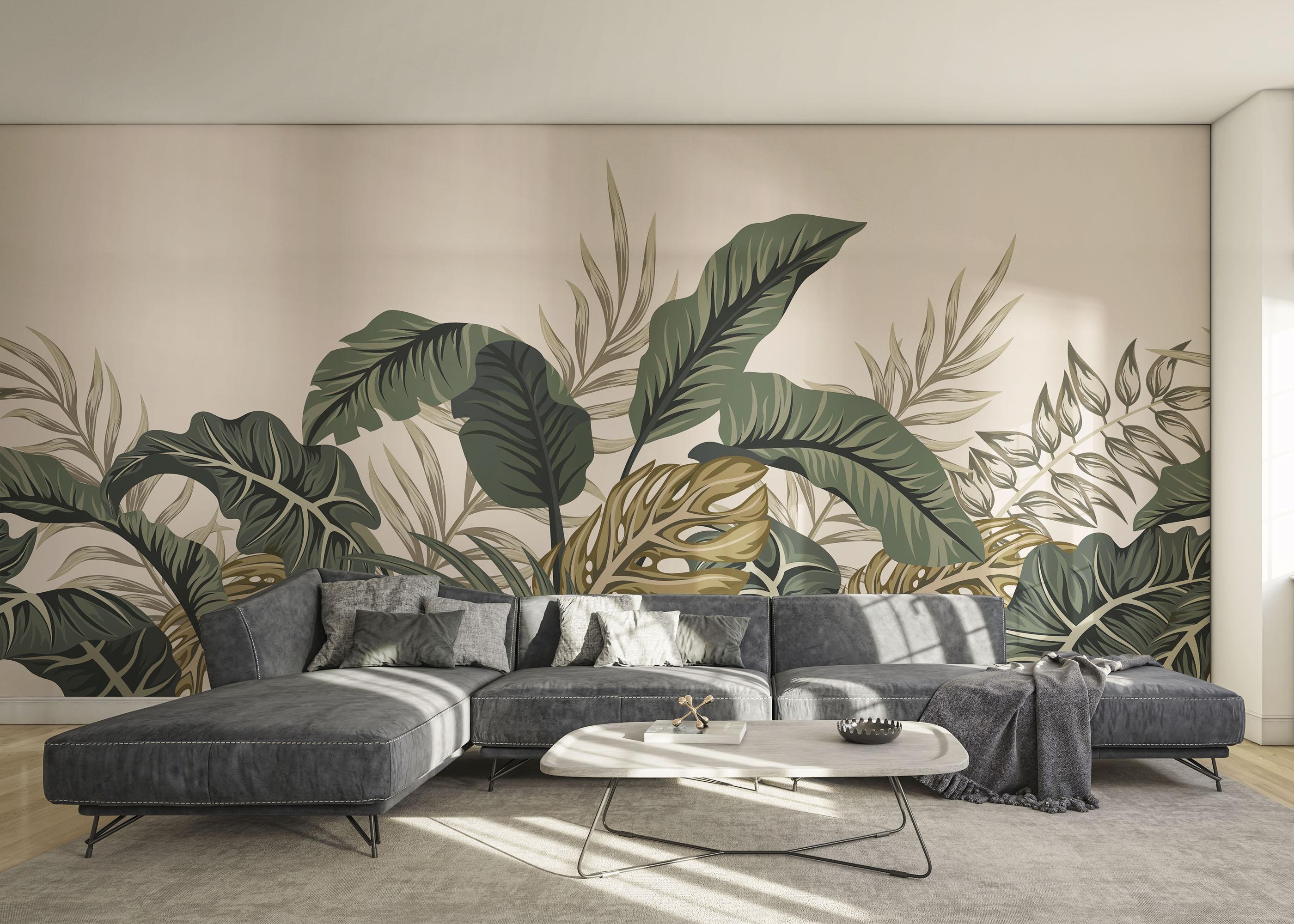 Fototapete Cream Green Jungle mockup 0