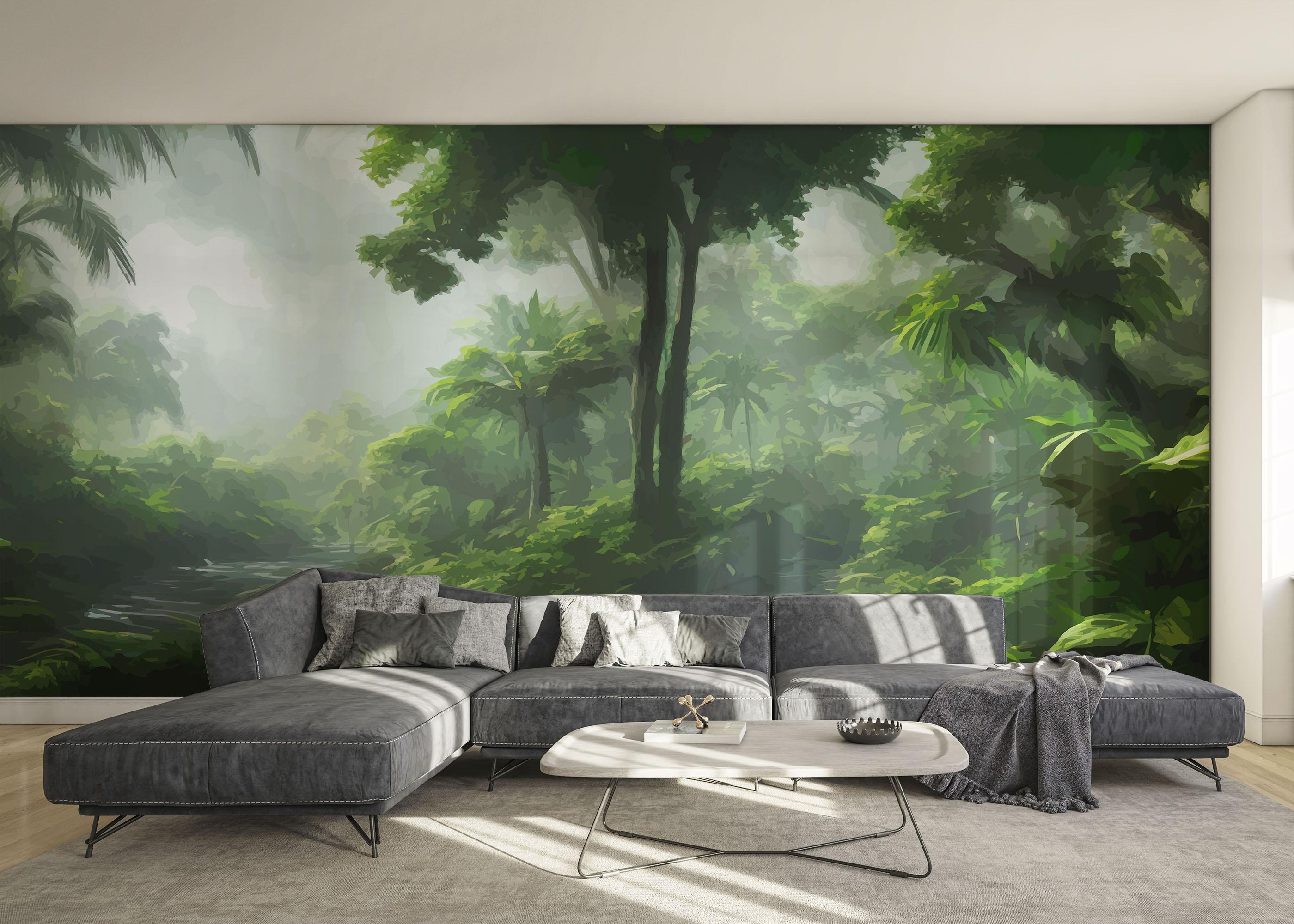 Fototapete Foggy Day Jungle mockup 0