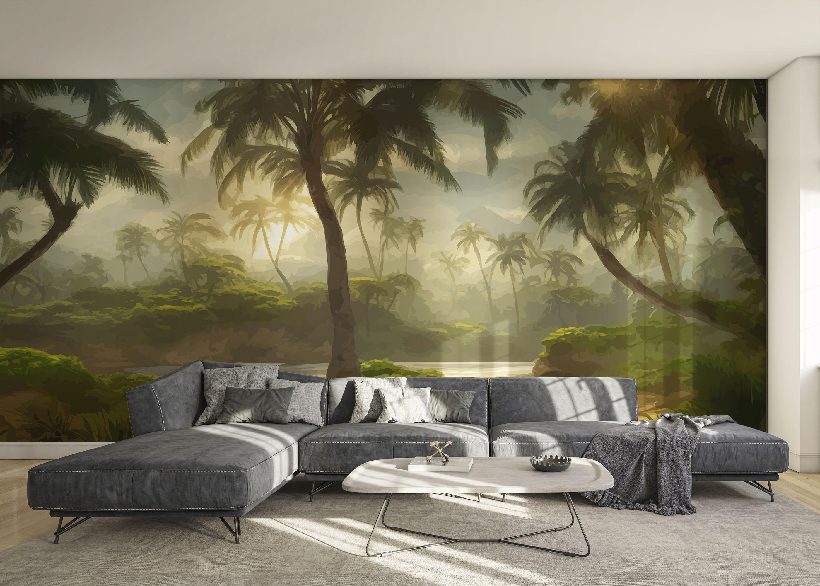 Fototapete Foggy Palm Jungle mockup 0