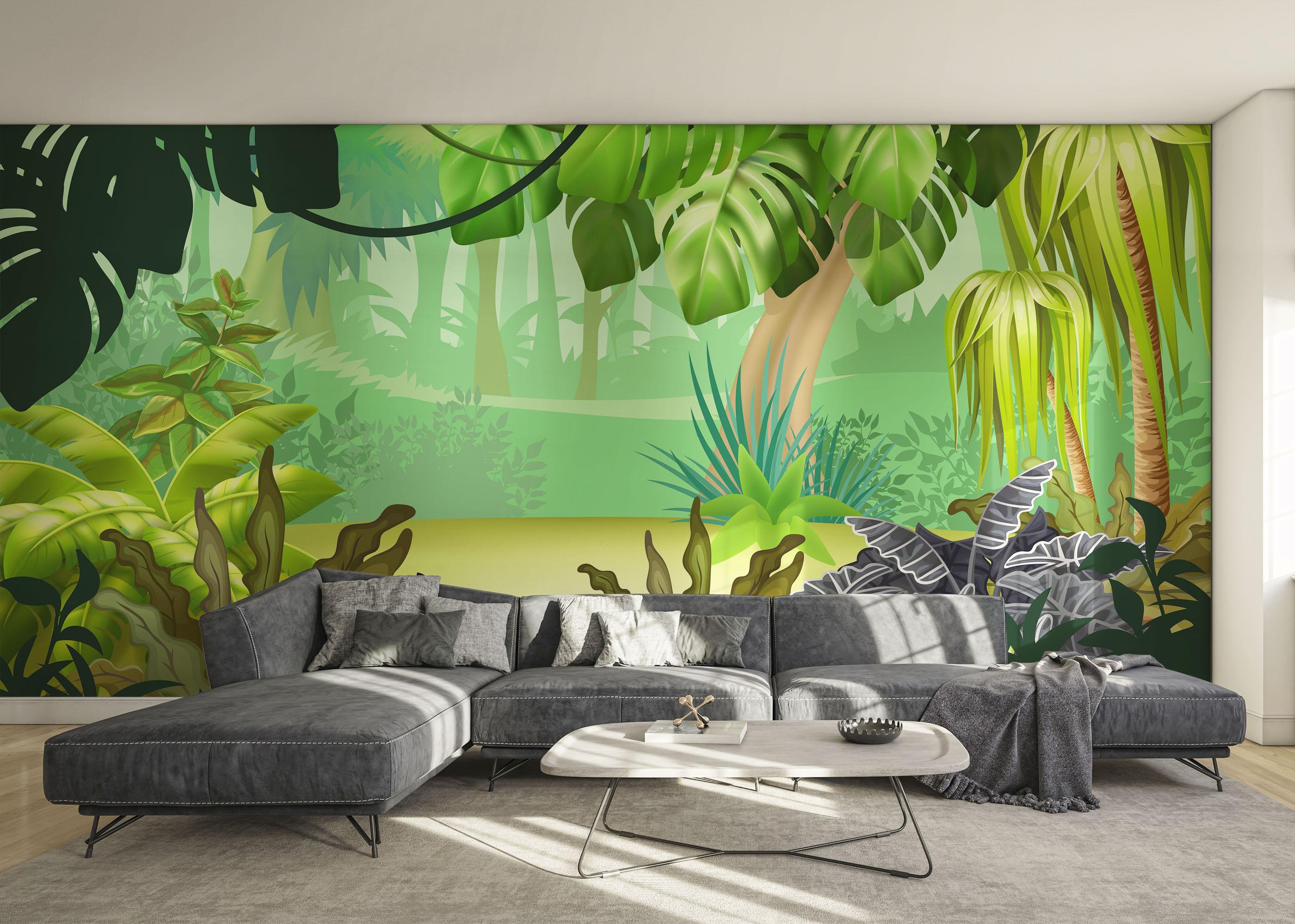 Fototapete Jungle Green Grey mockup 0
